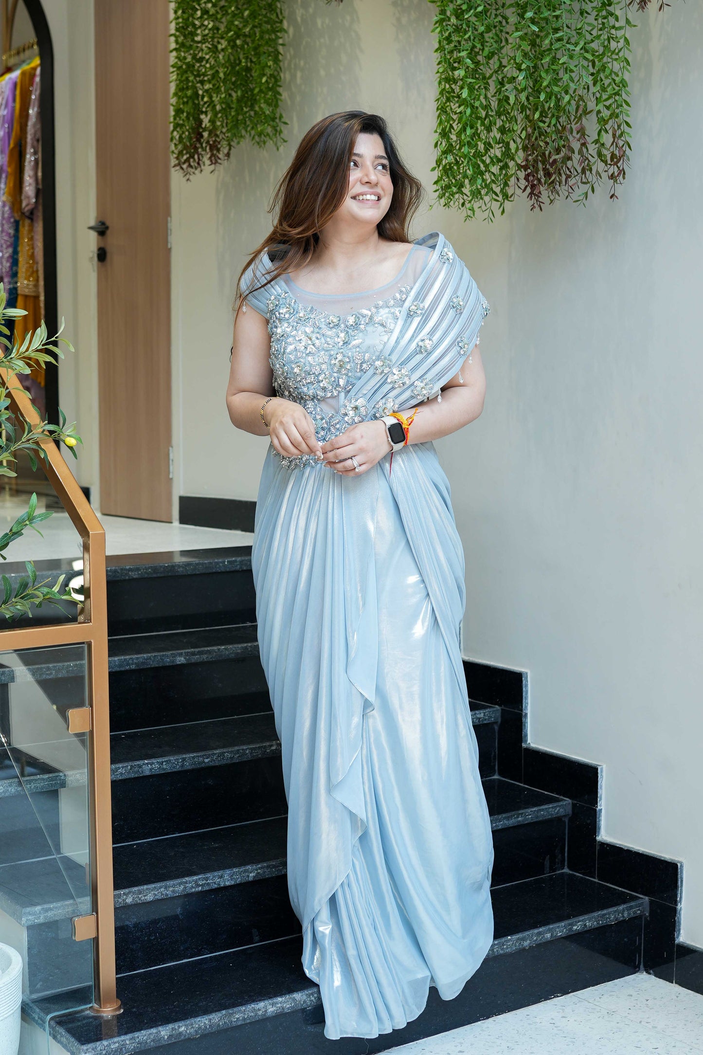 Saira Blue Floral Embroidered Gown