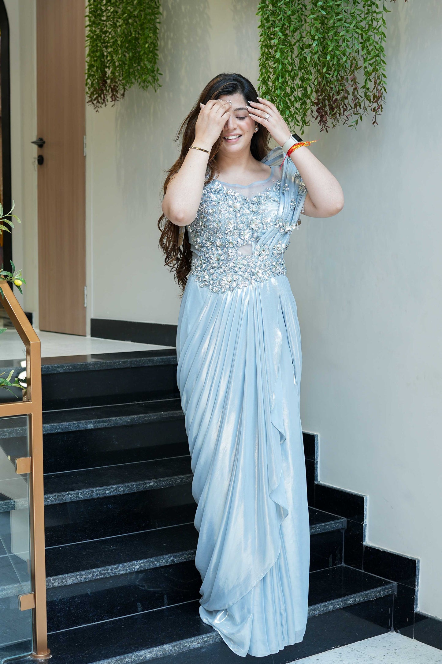 Saira Blue Floral Embroidered Gown