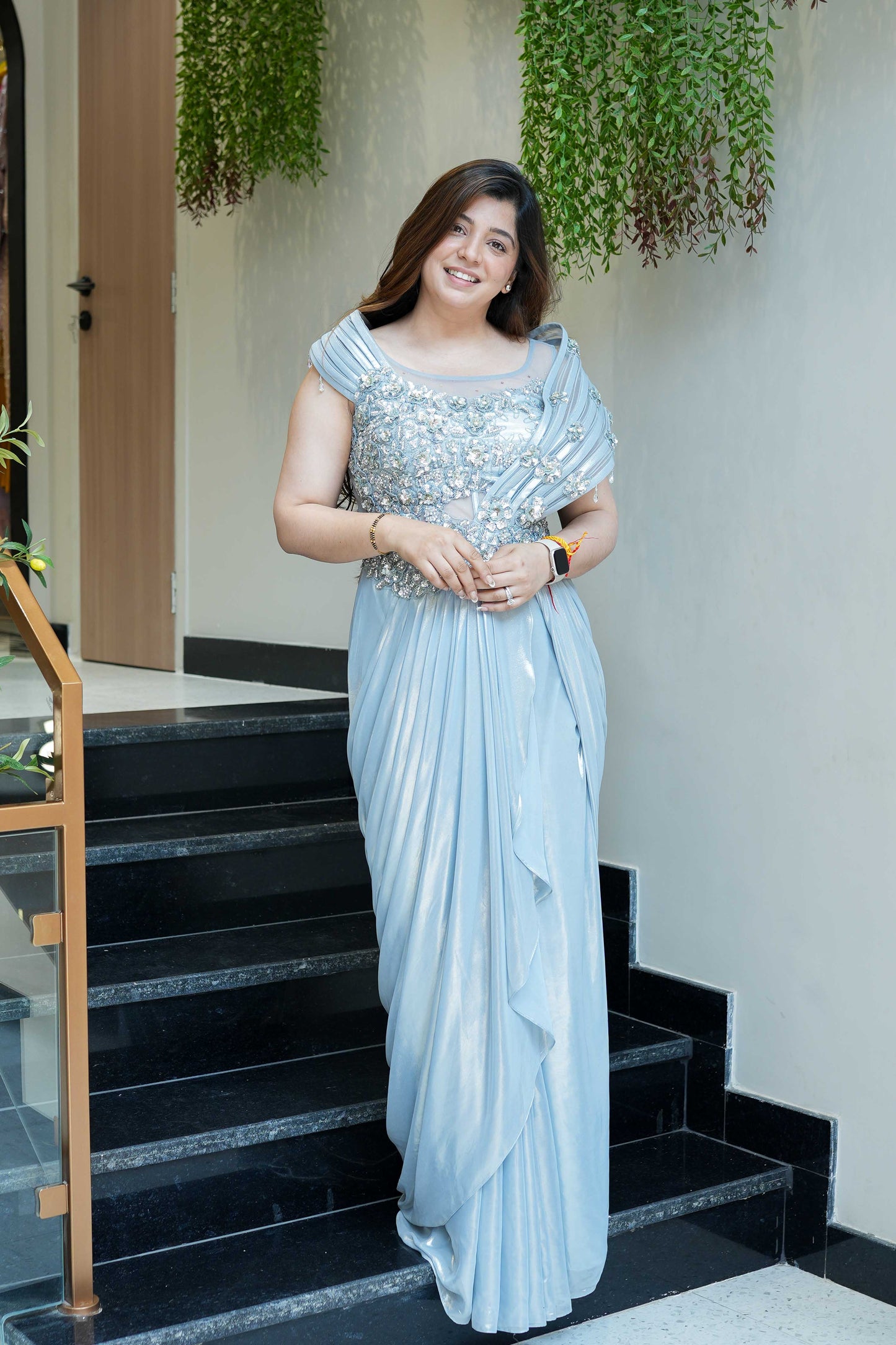 Saira Blue Floral Embroidered Gown