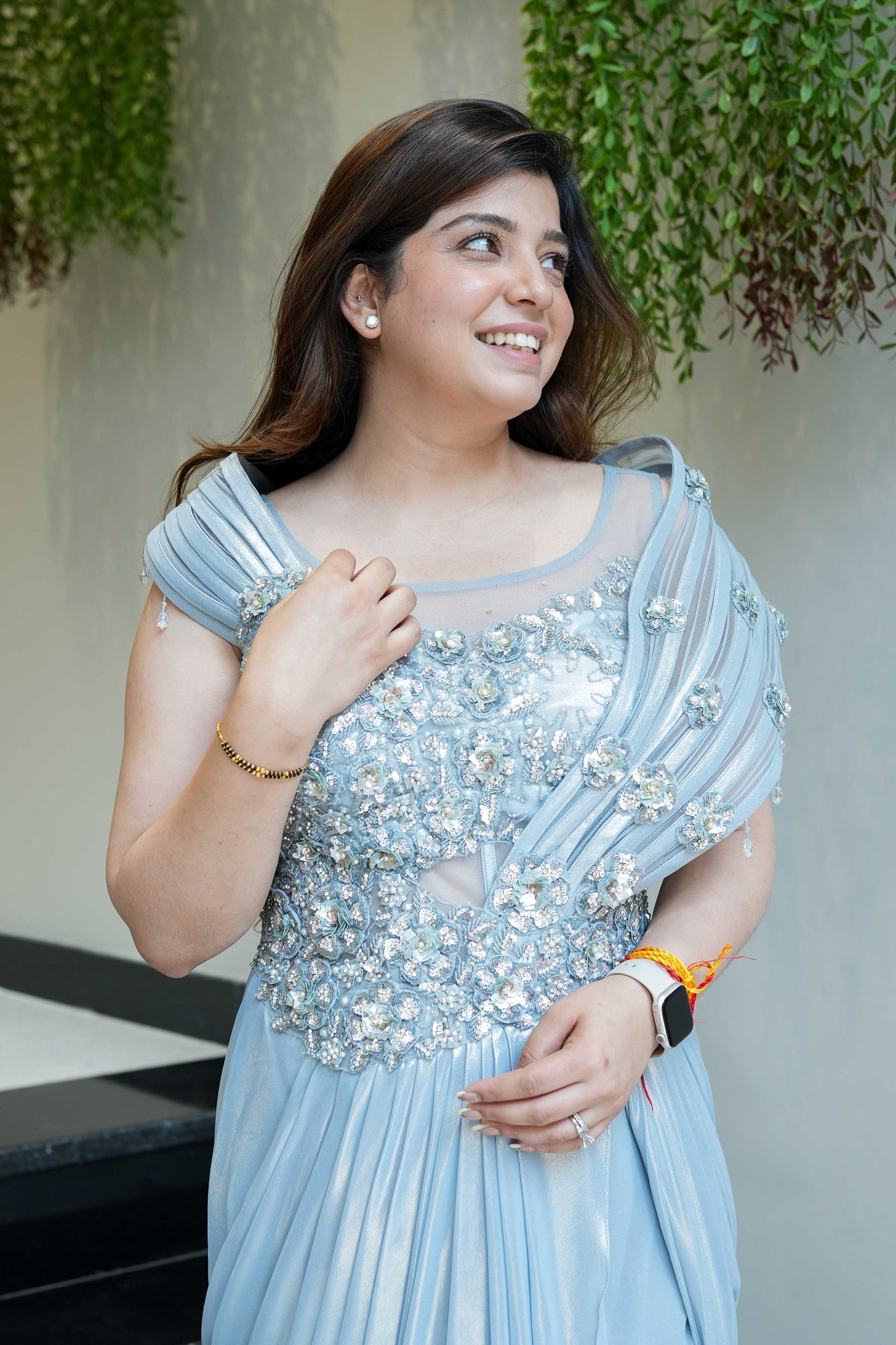 Saira Blue Floral Embroidered Gown