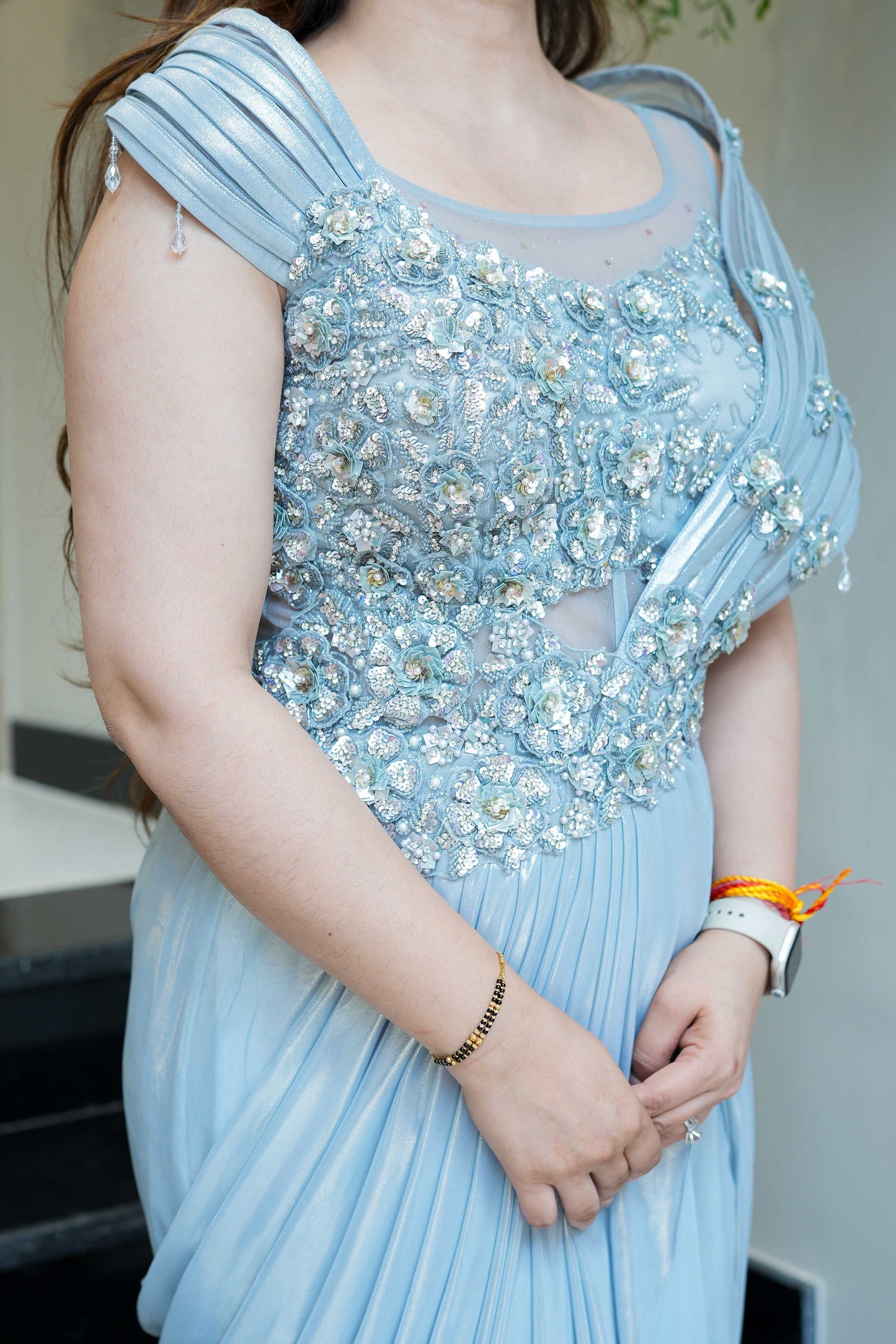 Saira Blue Floral Embroidered Gown