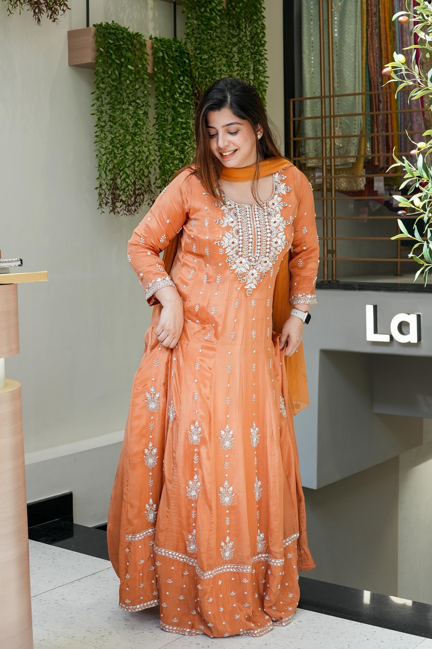 Afsana Orange Embroidered Anarkali