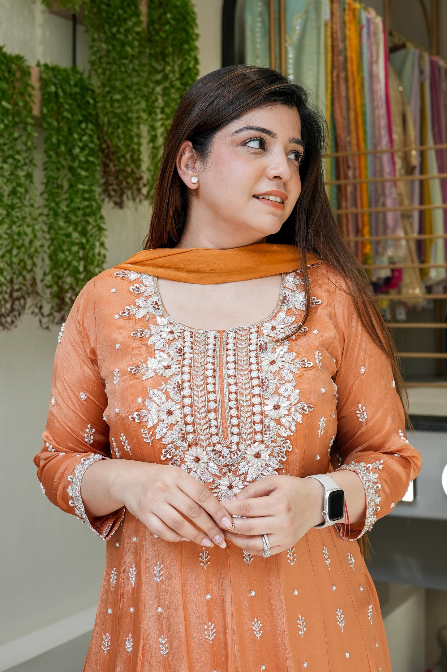 Afsana Orange Embroidered Anarkali