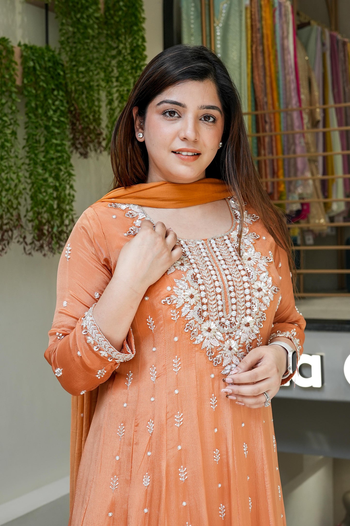 Afsana Orange Embroidered Anarkali
