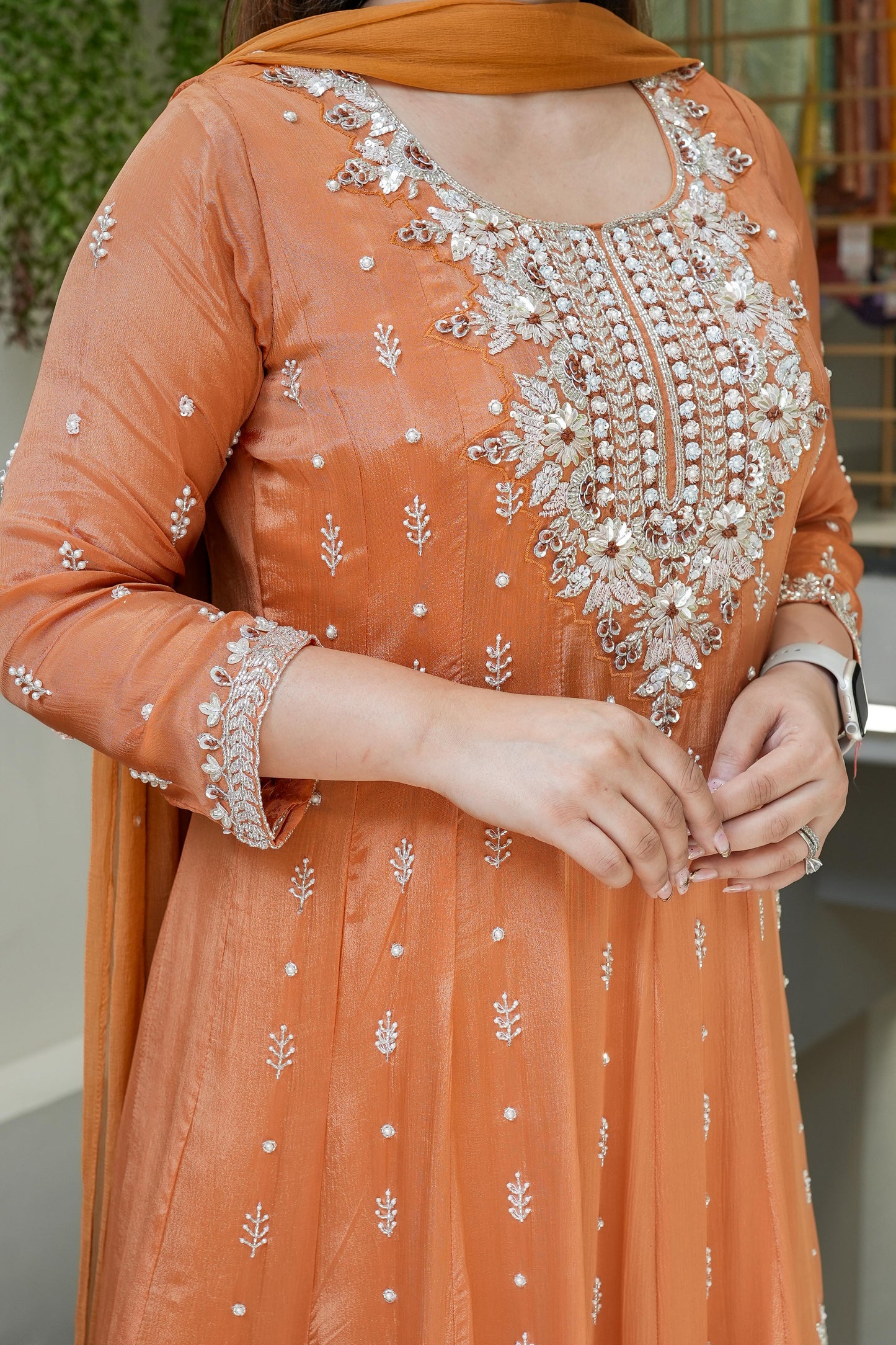 Afsana Orange Embroidered Anarkali