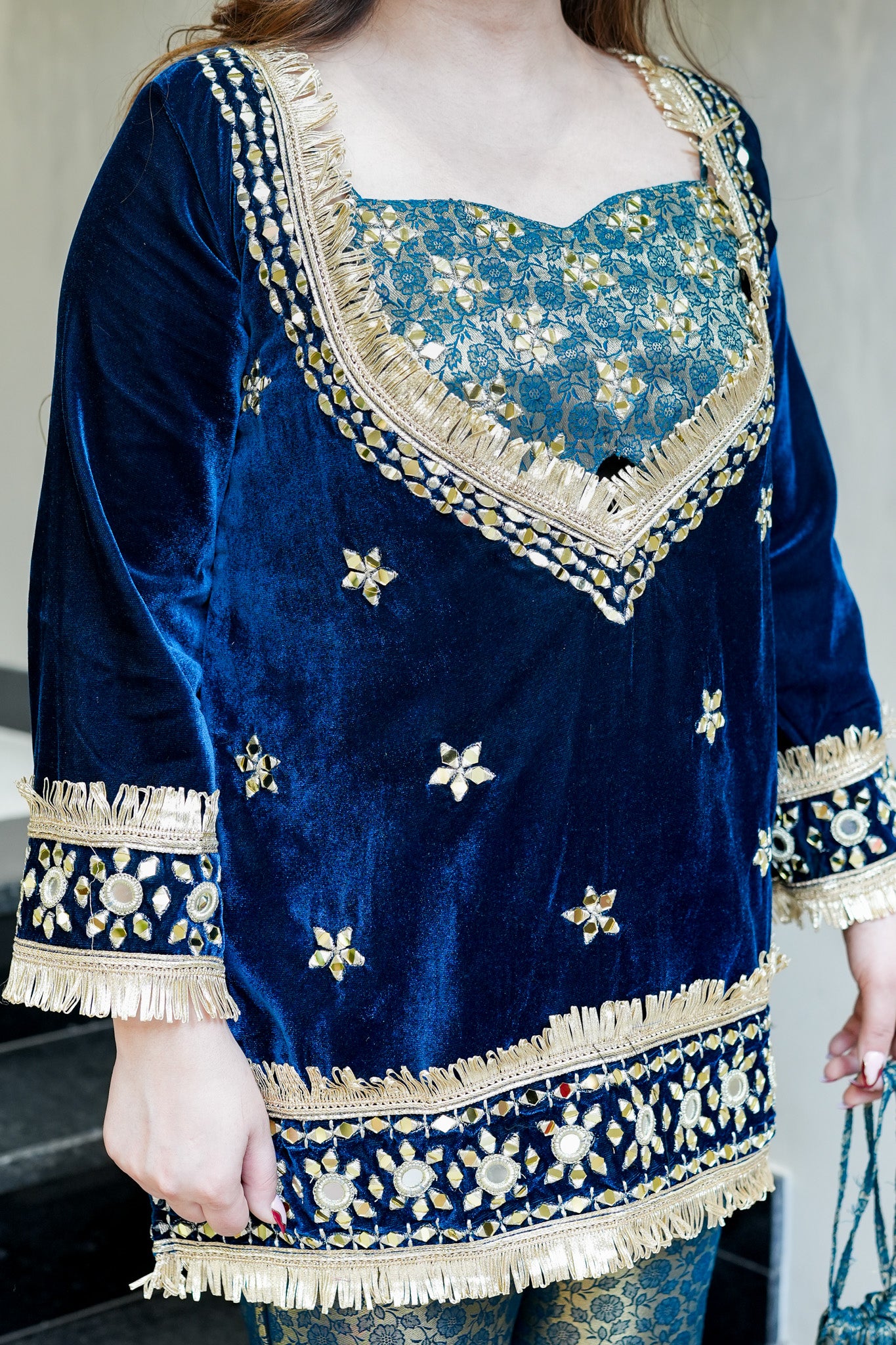 Aarya Mirror Detailing Velvet Co ord Set