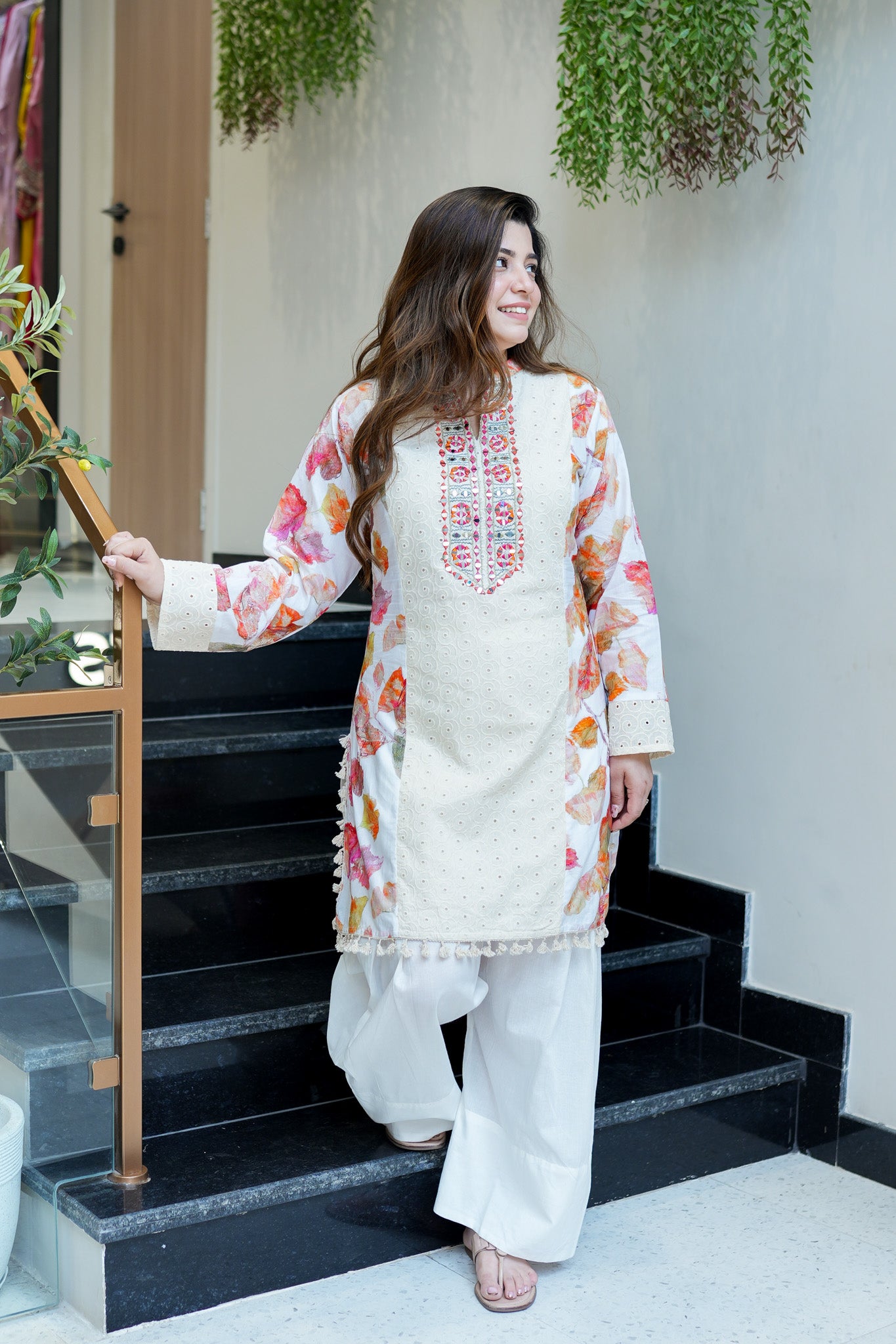 Ifa Floral Schiffli Detailing Co ord Set