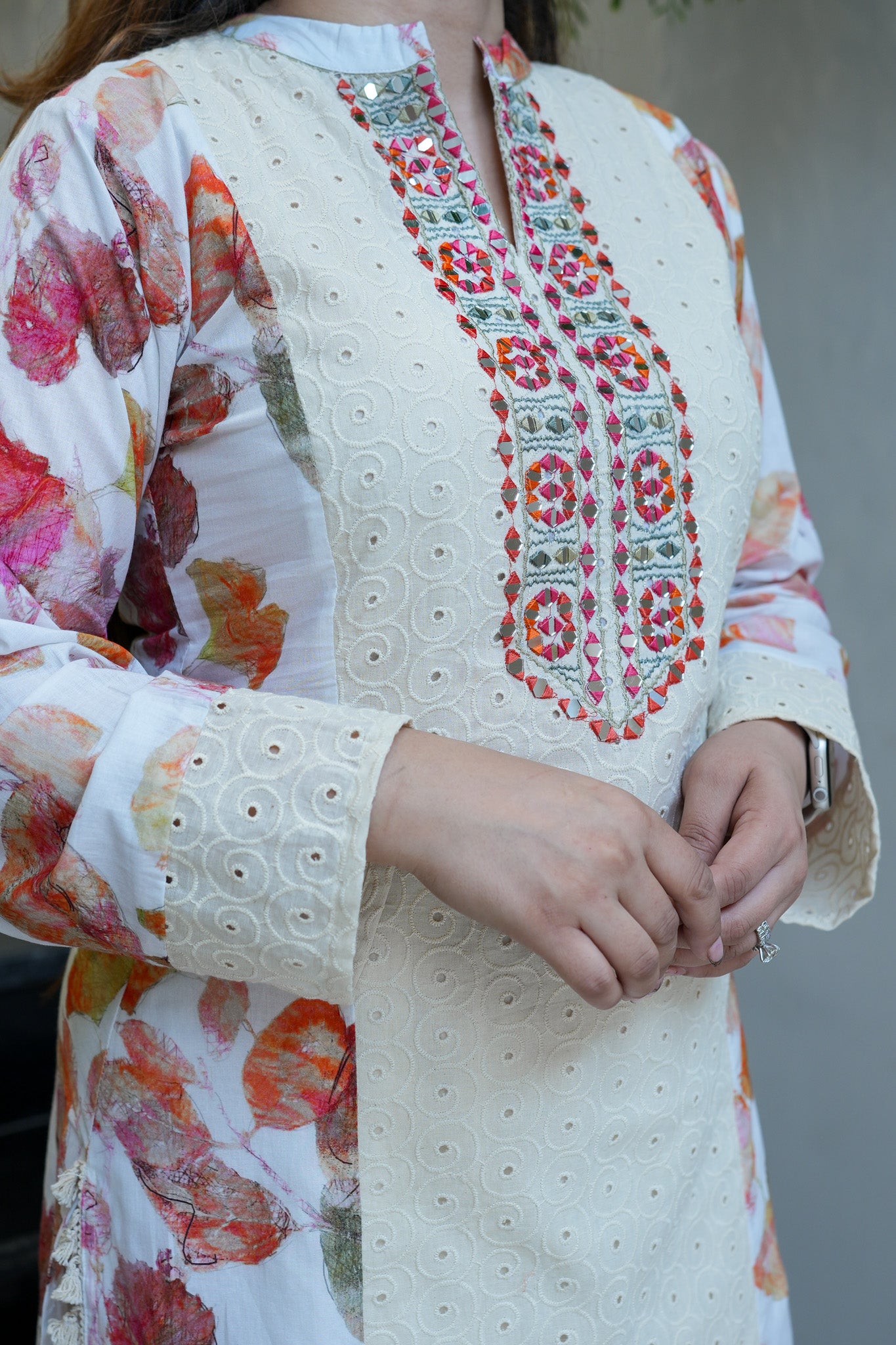 Ifa Floral Schiffli Detailing Co ord Set