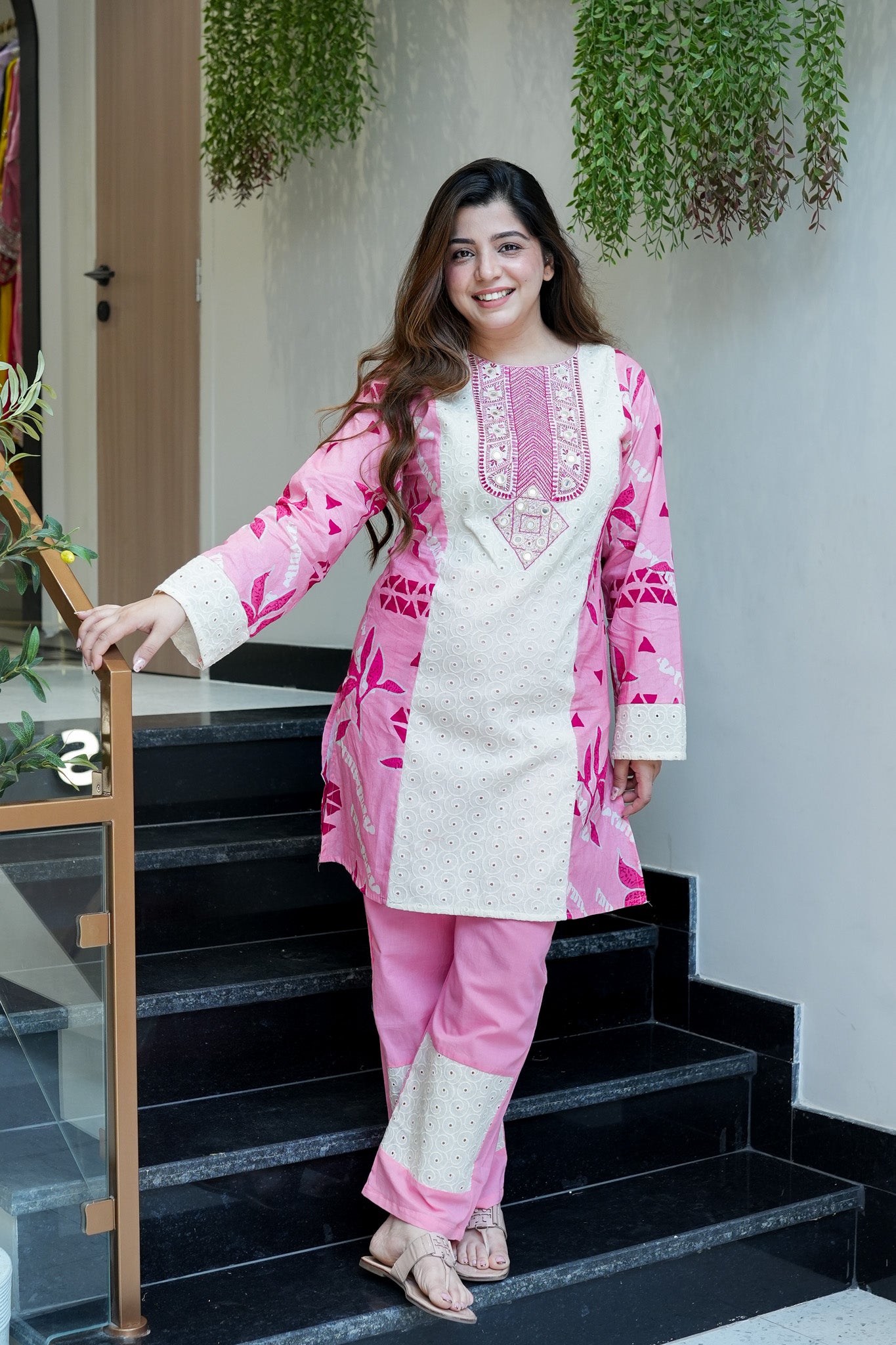 Adaa Floral Schiffli Detailing Co ord Set