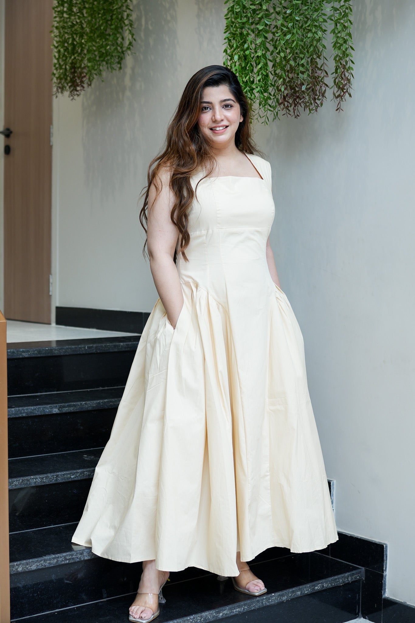 Tiara Beige Flared Long Dress