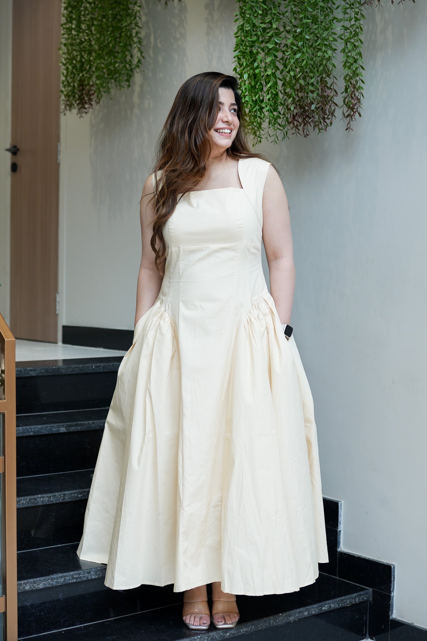 Tiara Beige Flared Long Dress