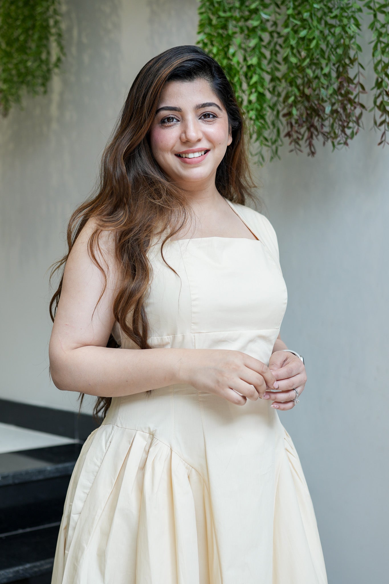 Tiara Beige Flared Long Dress