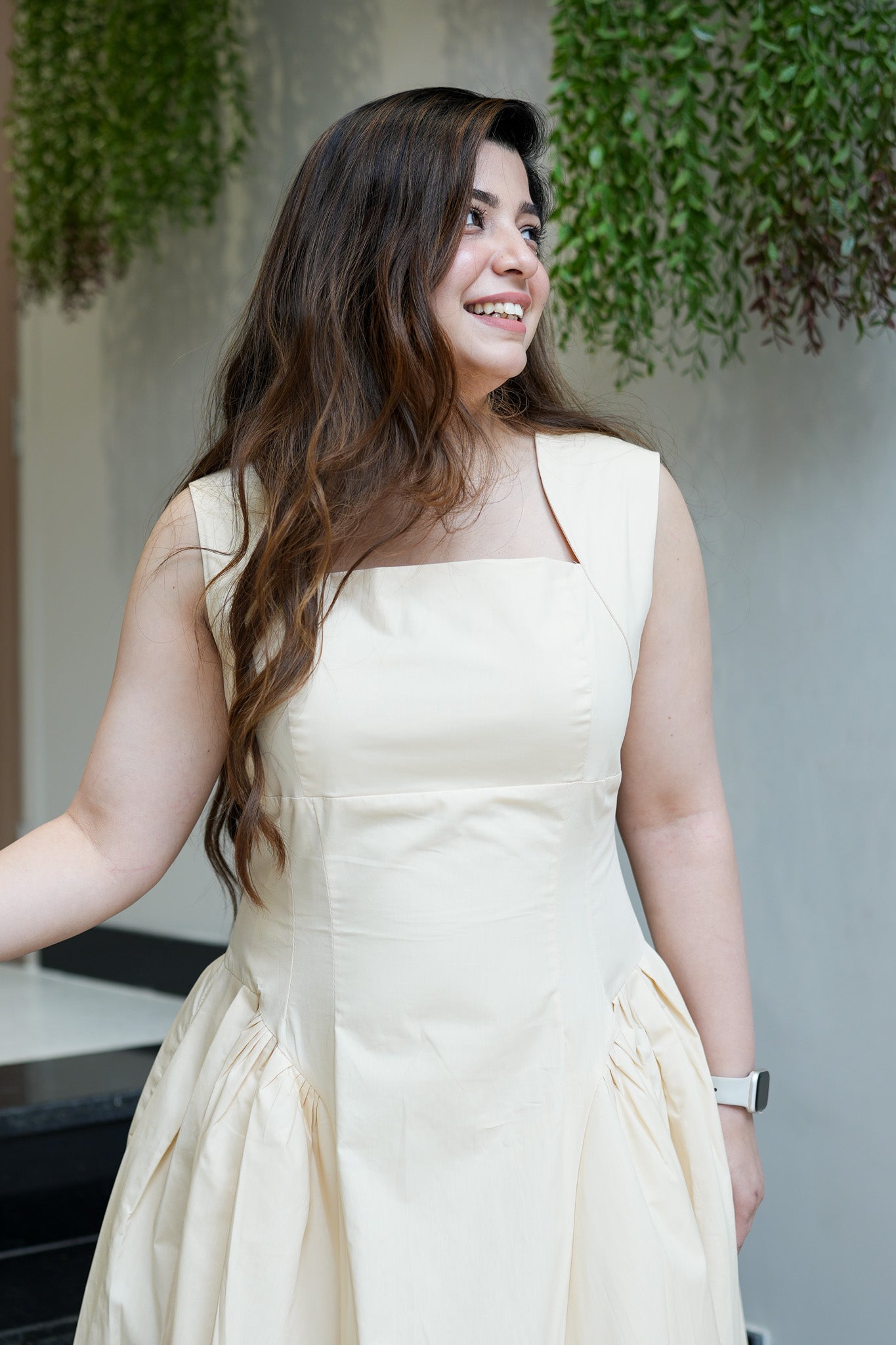 Tiara Beige Flared Long Dress