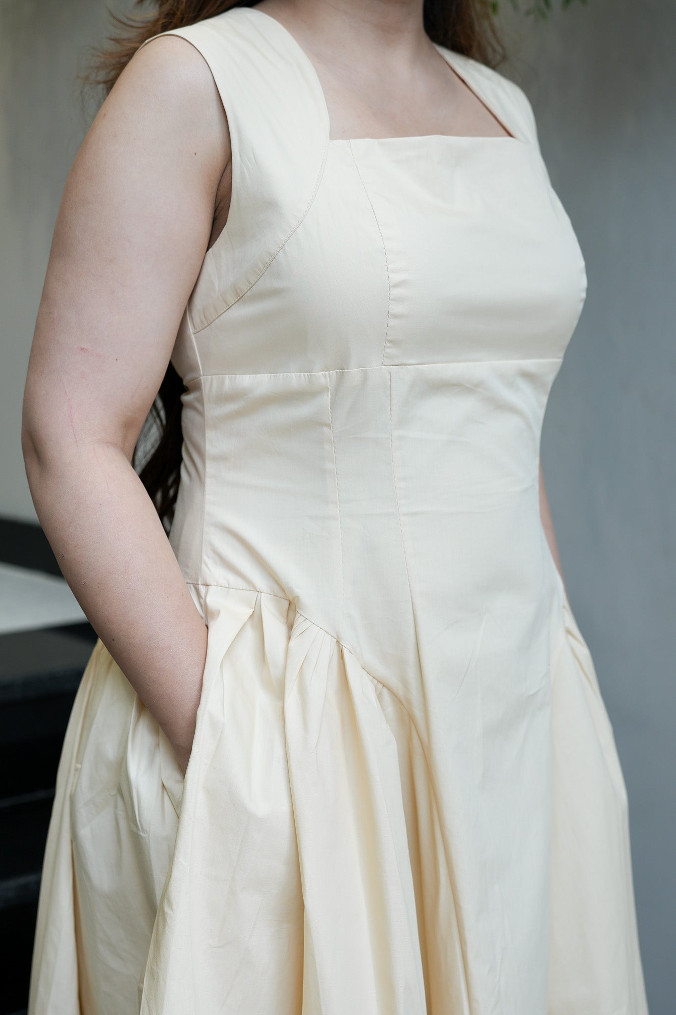 Tiara Beige Flared Long Dress