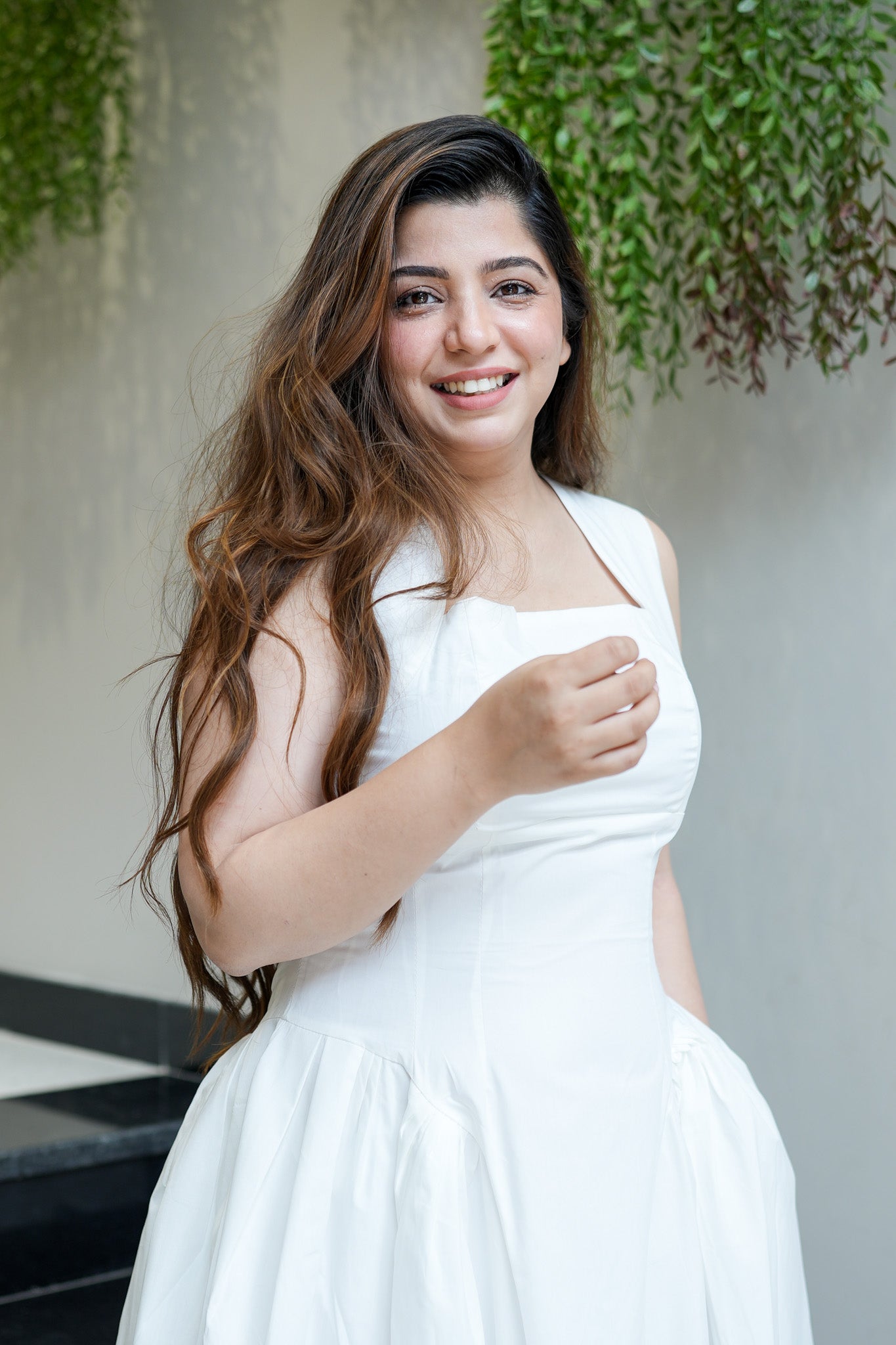 Tiara White Flared Long Dress