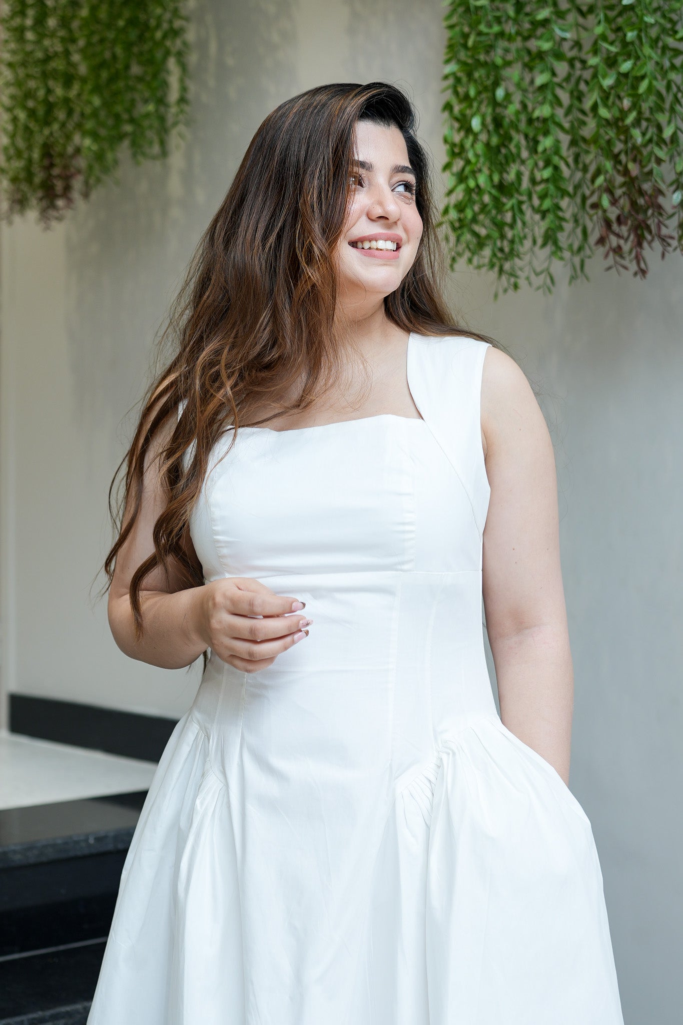 Tiara White Flared Long Dress