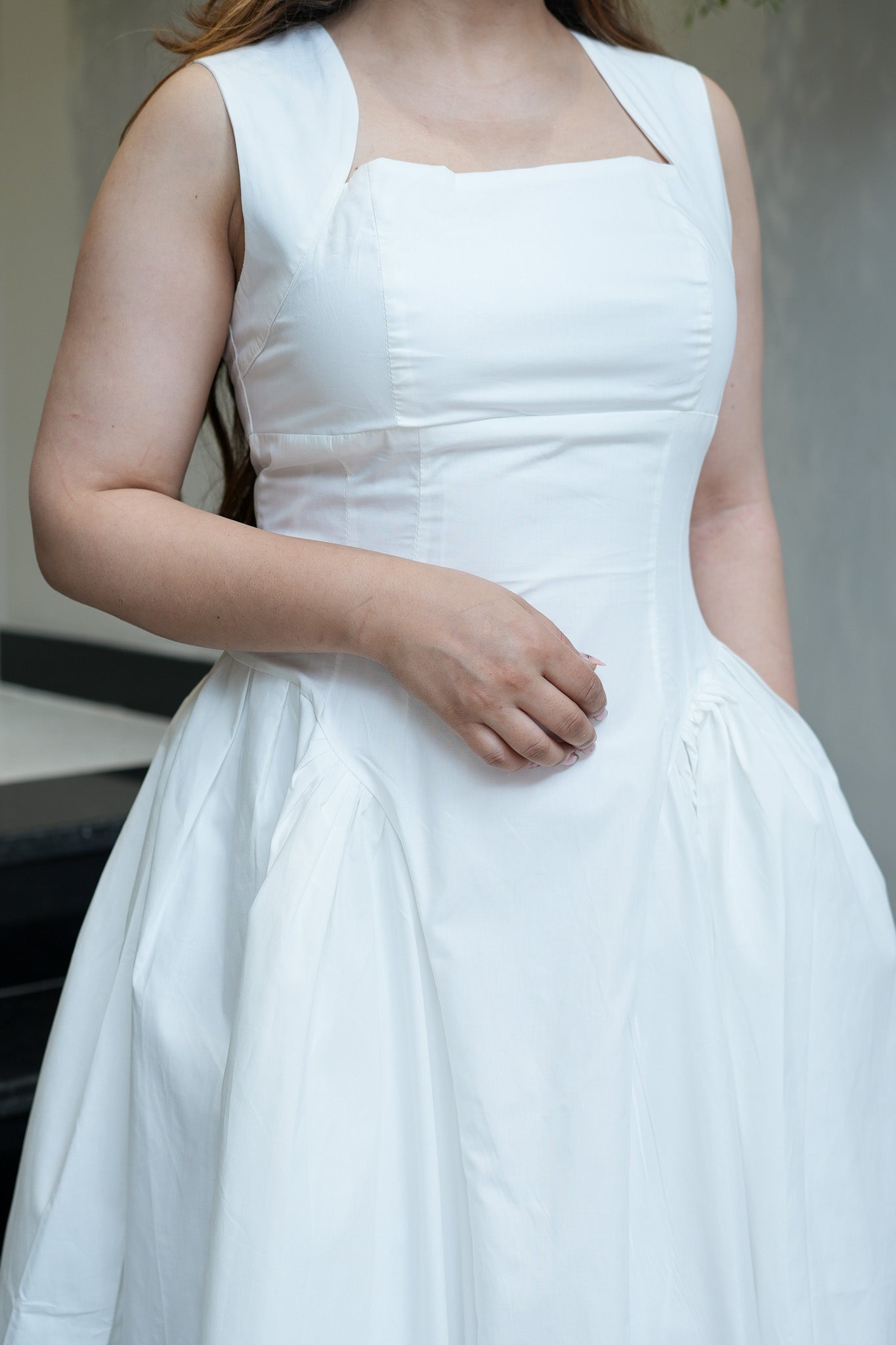 Tiara White Flared Long Dress