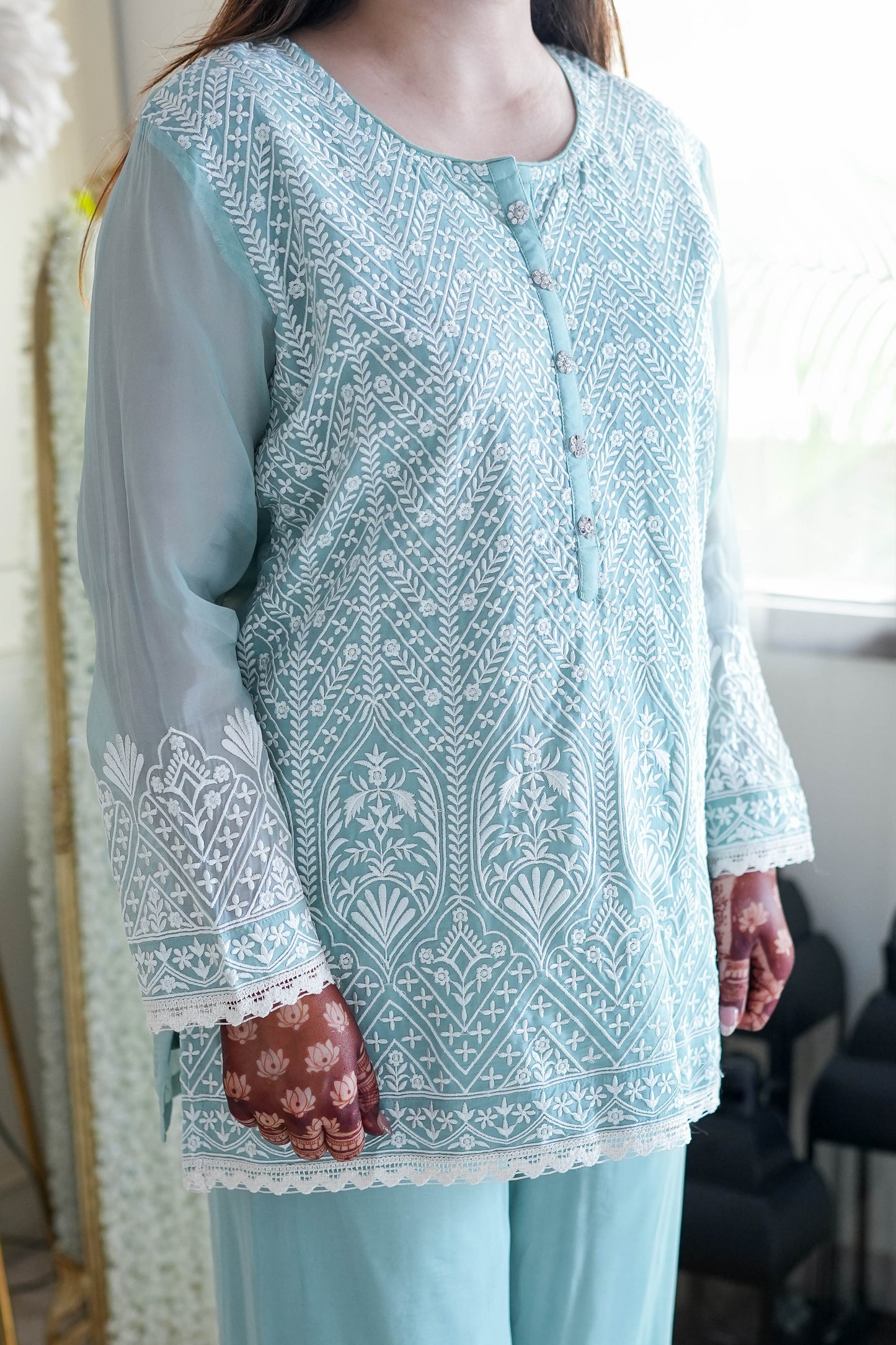 Pastel Green Thread Work Cordset