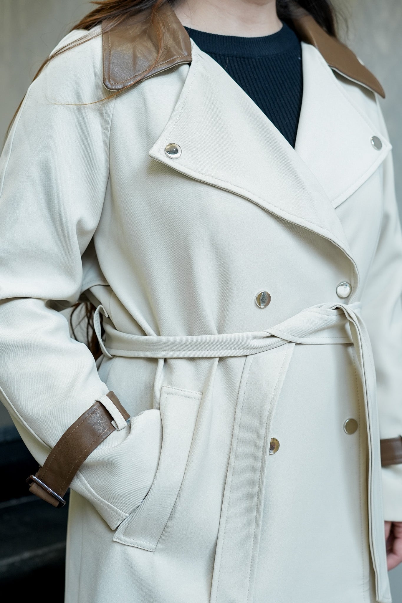 Dune Leather Detailing Trench Coat