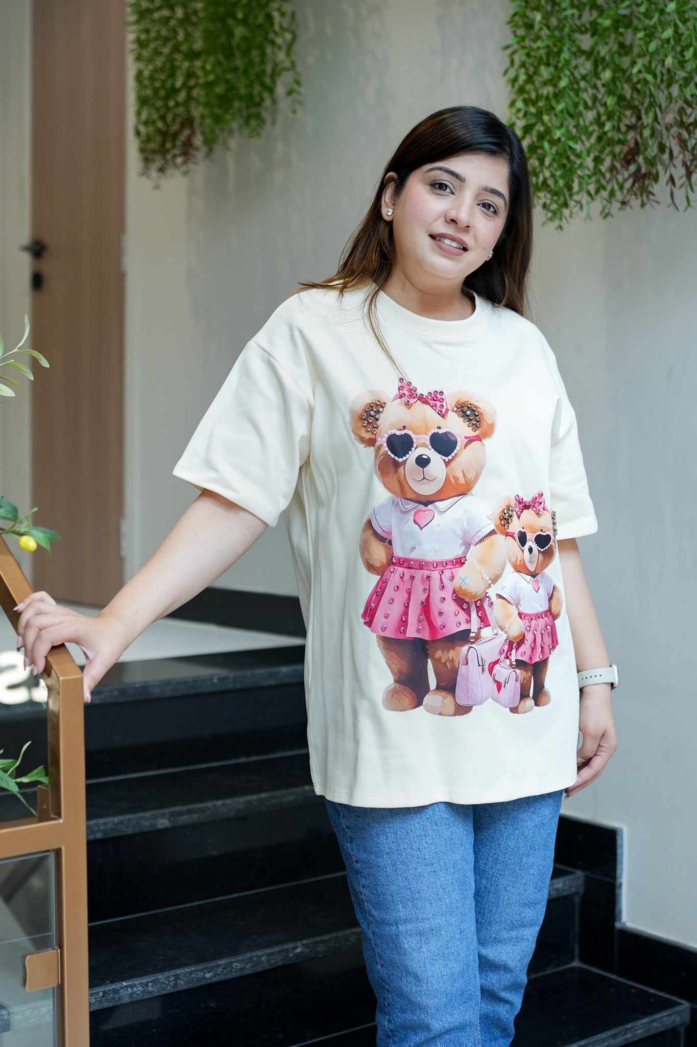 Elin Beige Embellished Tshirt