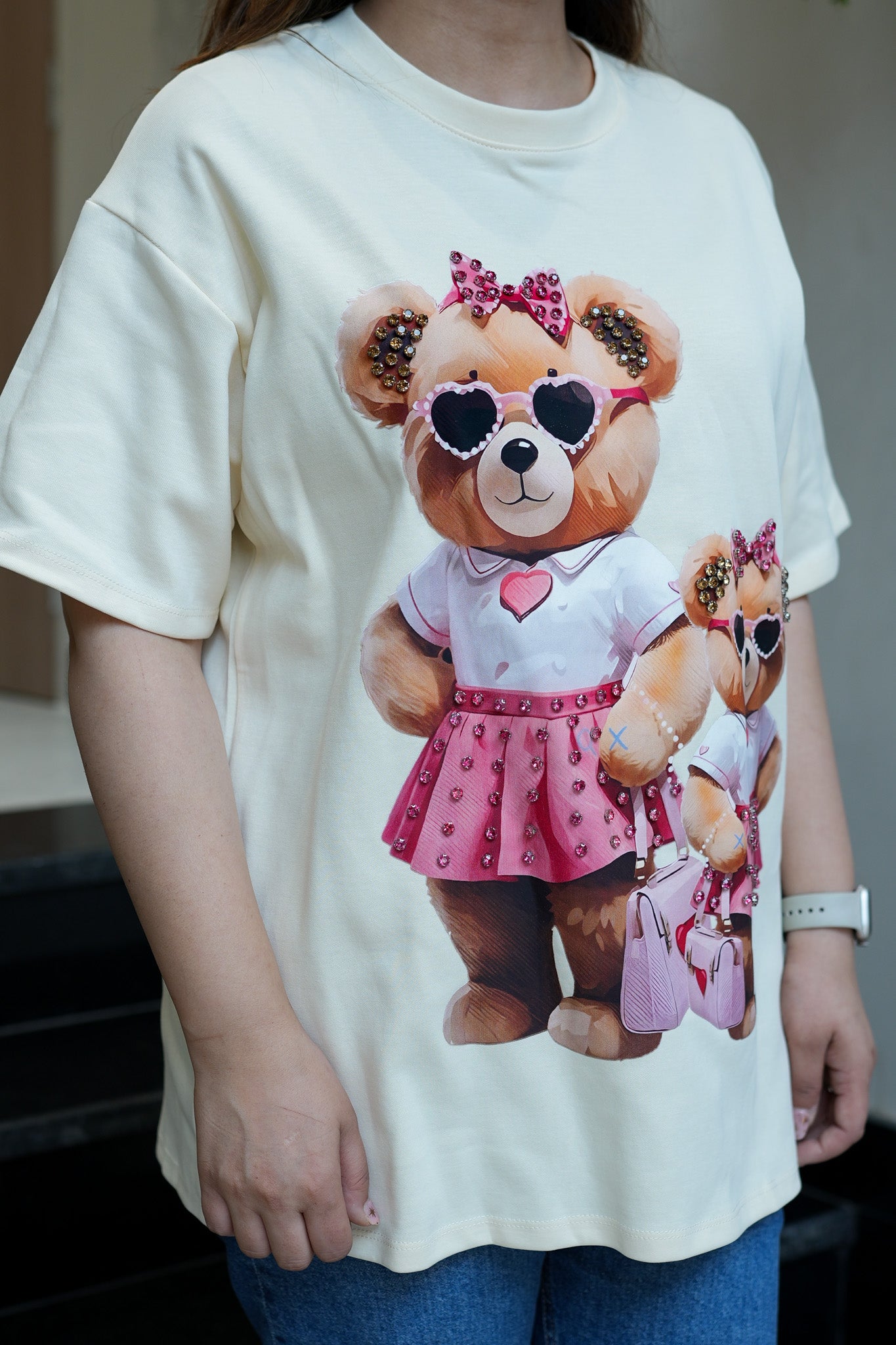 Elin Beige Embellished Tshirt