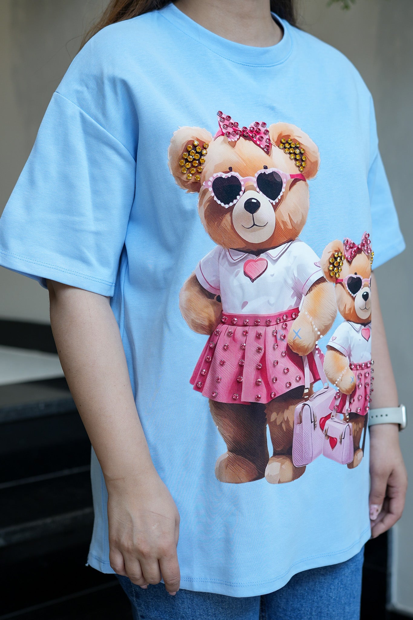 Elin Blue Embellished Tshirt