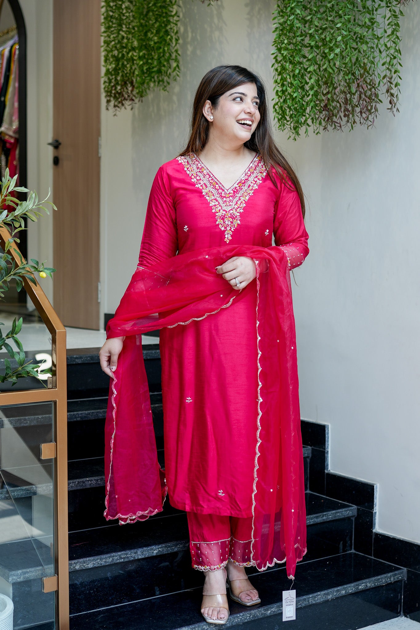 Anvi Hot Pink Embroidered Suit Set