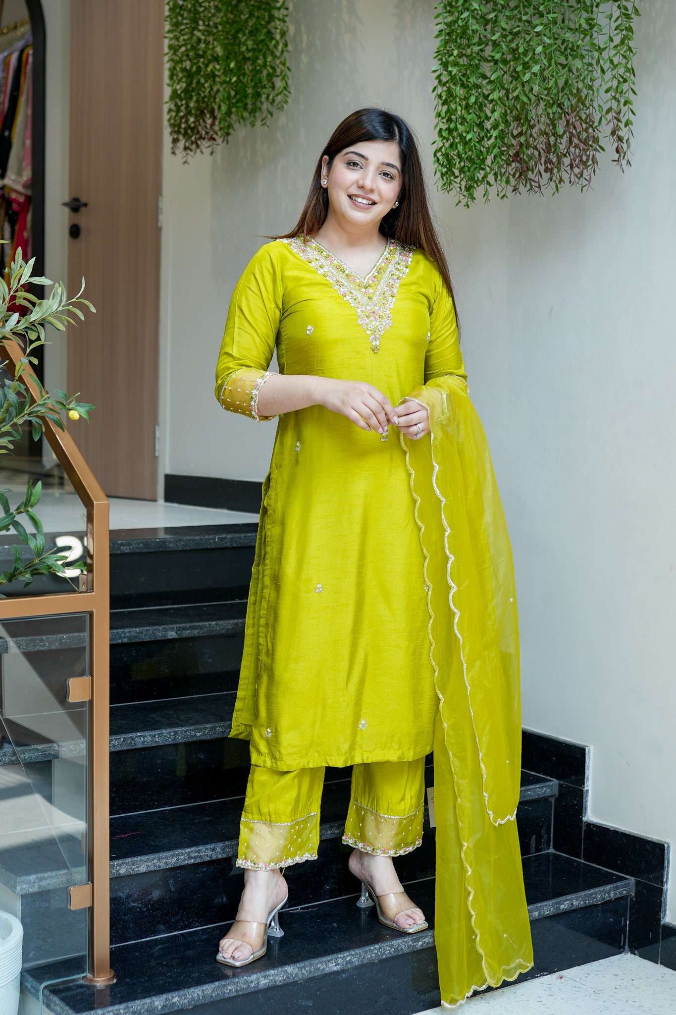 Anvi Green Embroidered Suit Set