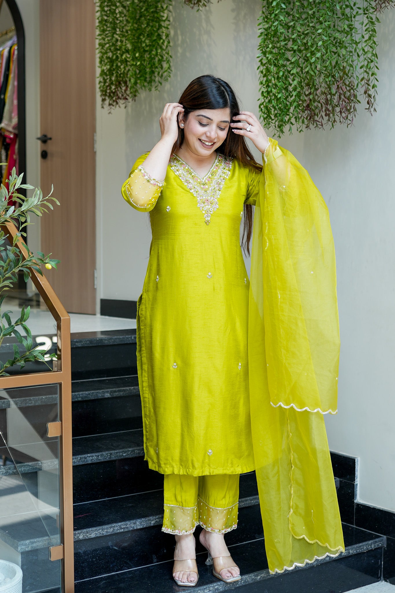 Anvi Green Embroidered Suit Set