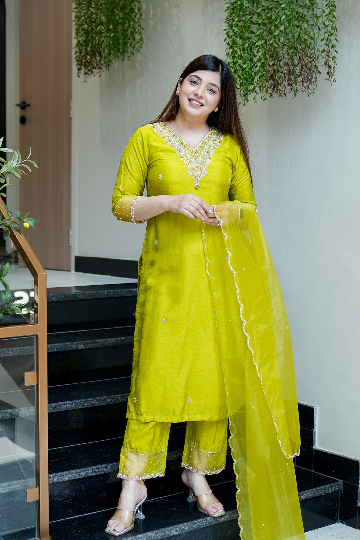 Anvi Green Embroidered Suit Set