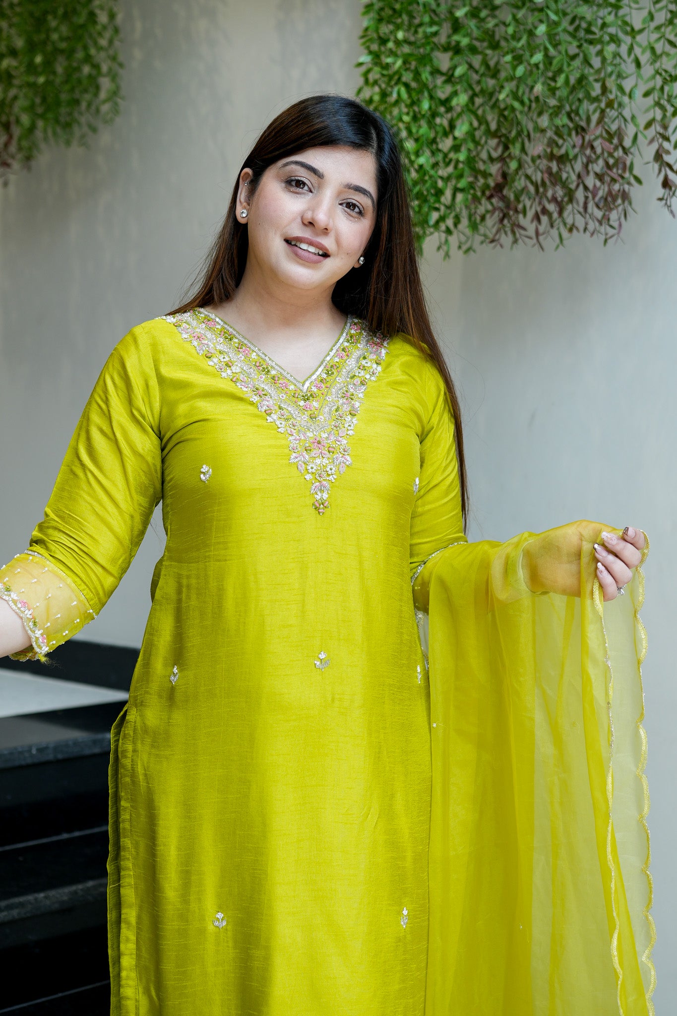 Anvi Green Embroidered Suit Set