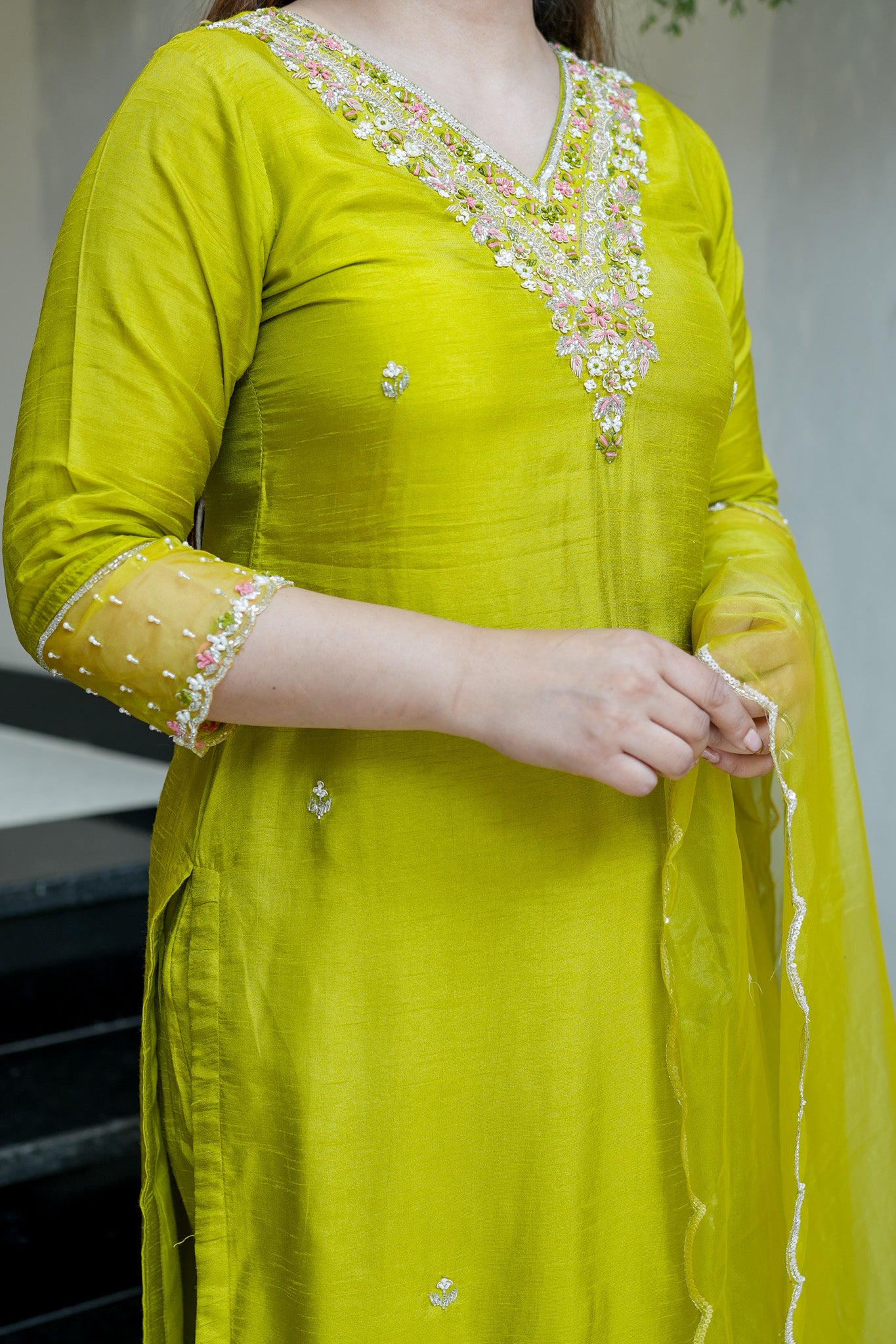 Anvi Green Embroidered Suit Set