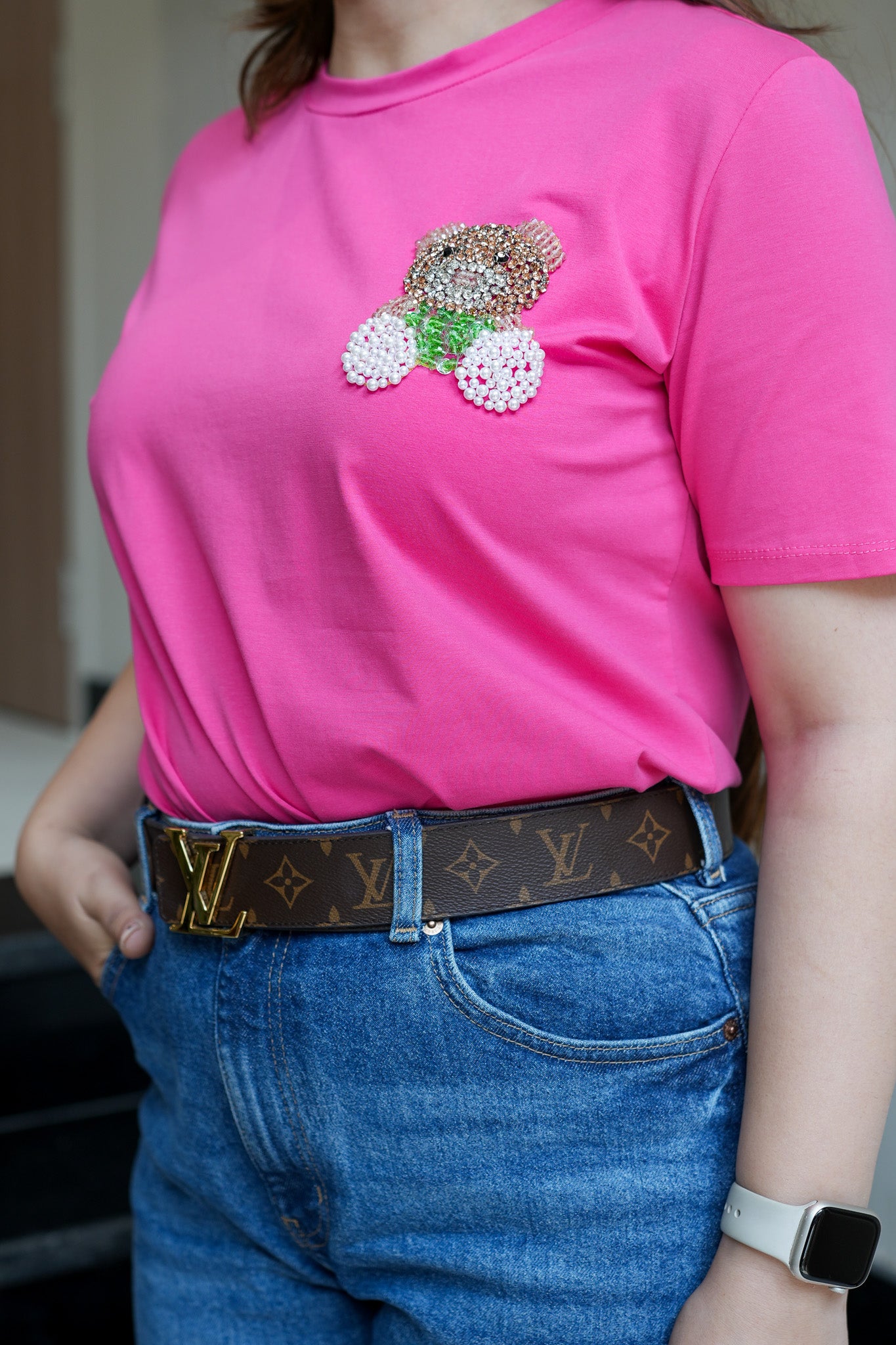 Rianna Pink Teddy Embellished Tshirt
