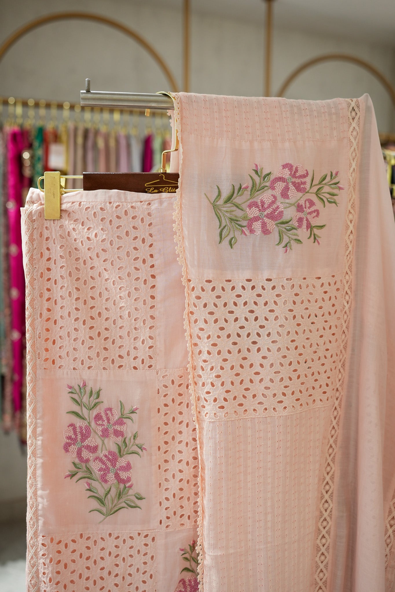 Ifsa Floral Detailing Schiffli Unstitched Suit Set