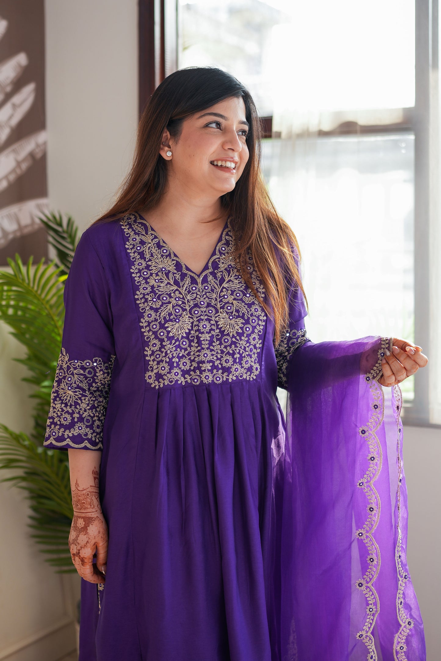Neyah Purple Embroidred Suit Set