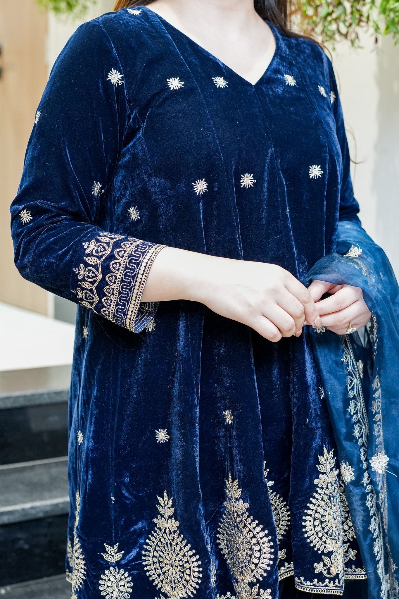 Zeenat Embroidered Velvet Short Anarkali Set