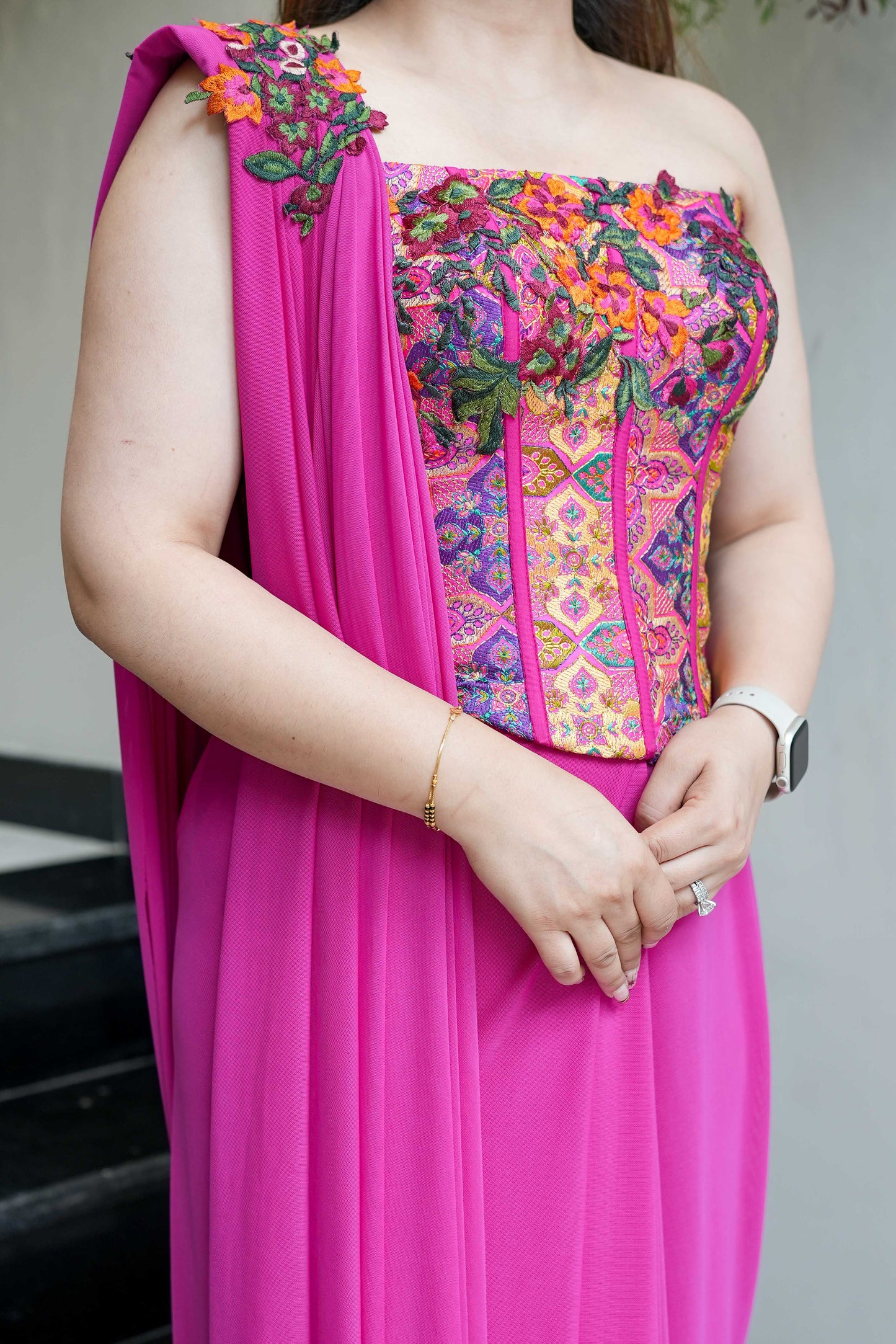 Anaya Pink Embroidered Corset Drape Saree
