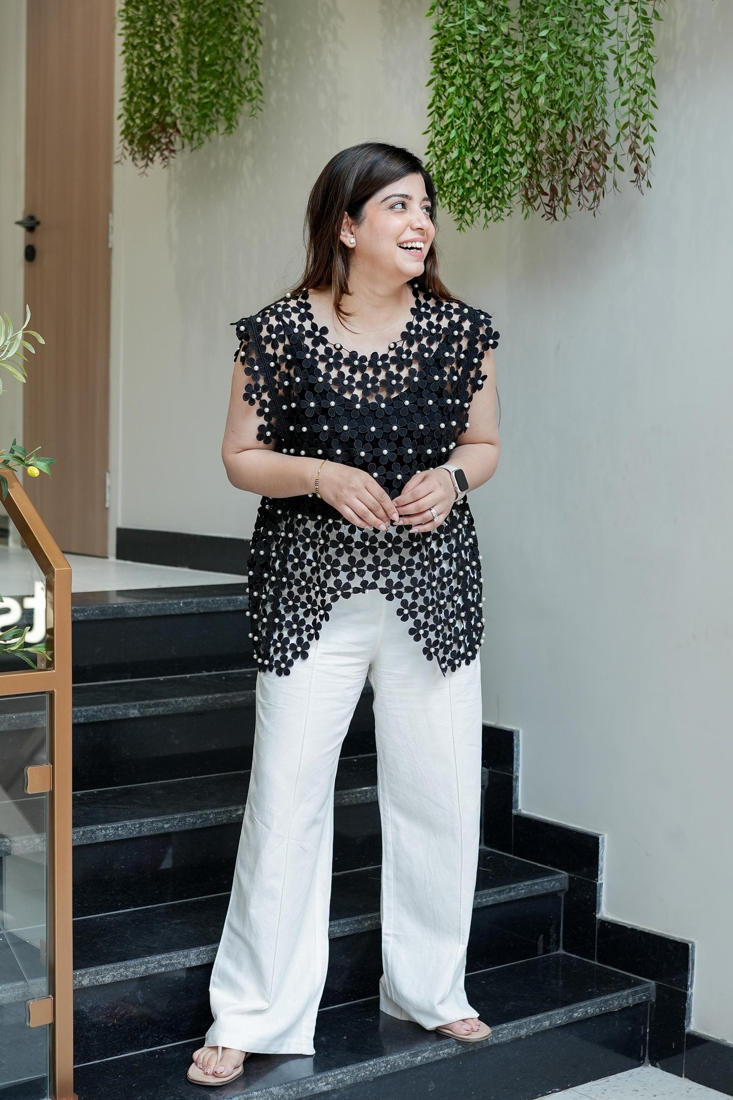 Yas Black Pearl Detailing Cutwork Top