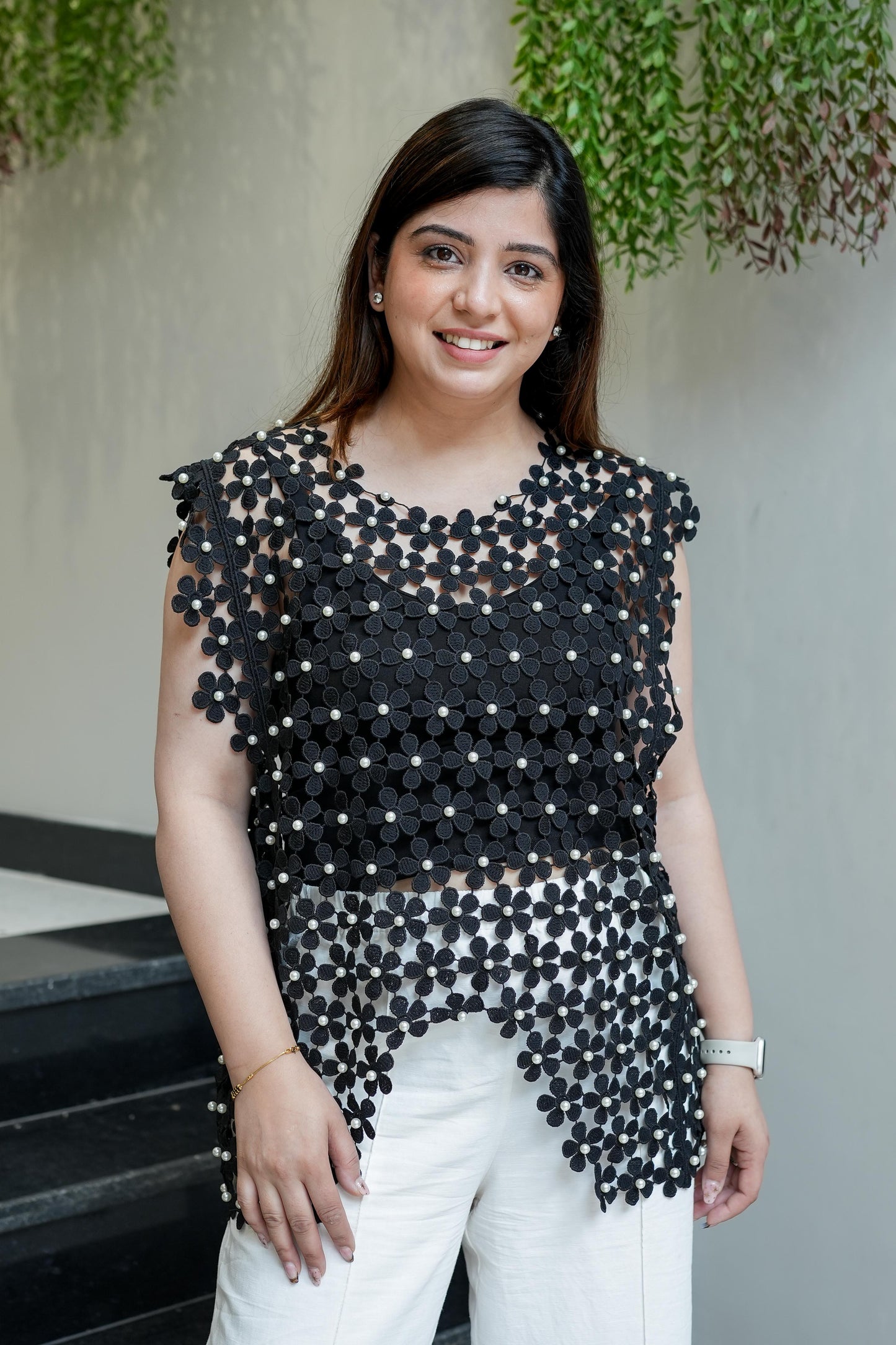 Yas Black Pearl Detailing Cutwork Top