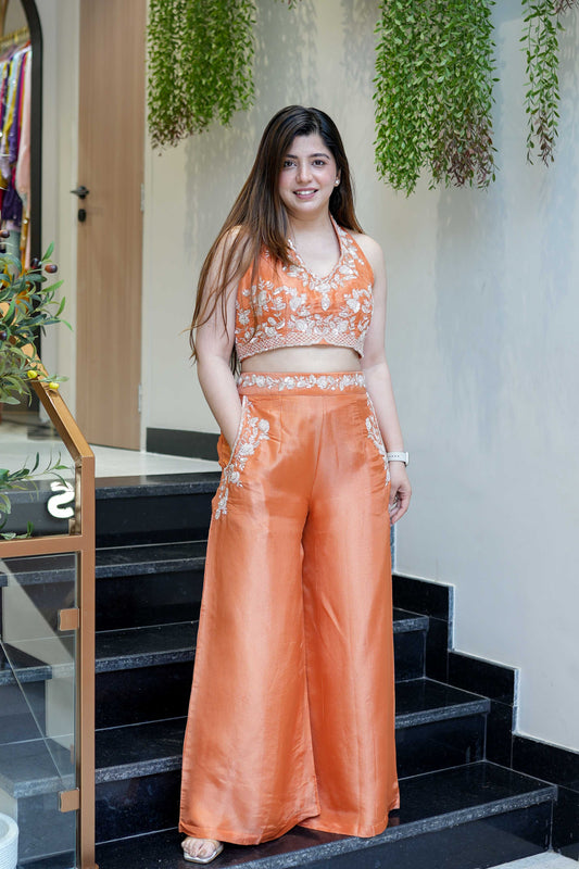 Raha Orange Hand Embroidered Co ord Set