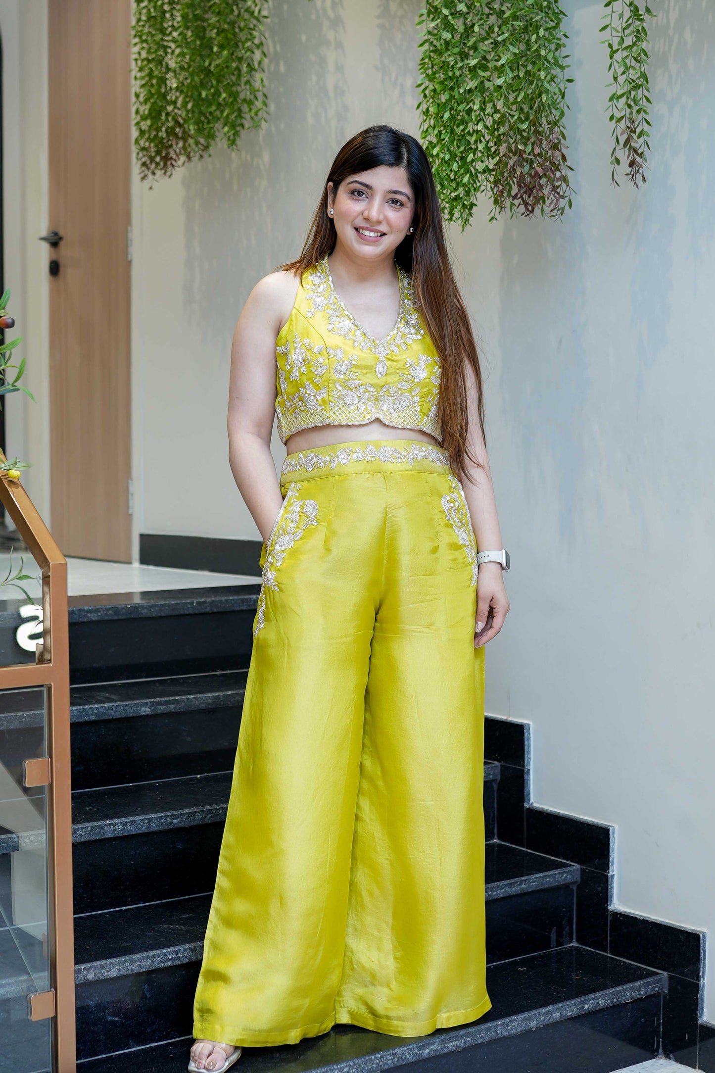 Raha Green Hand Embroidered Co ord Set