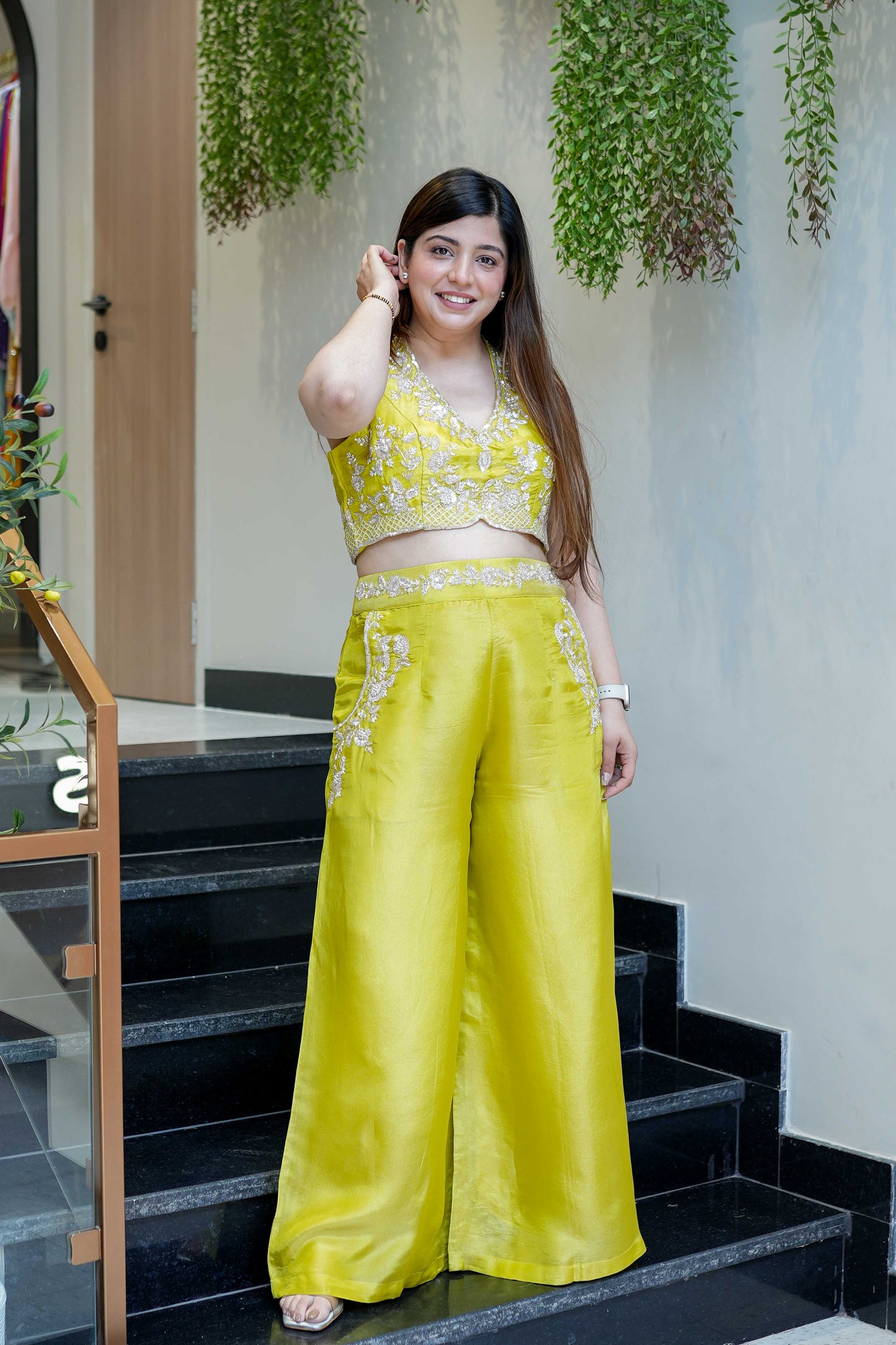 Raha Green Hand Embroidered Co ord Set