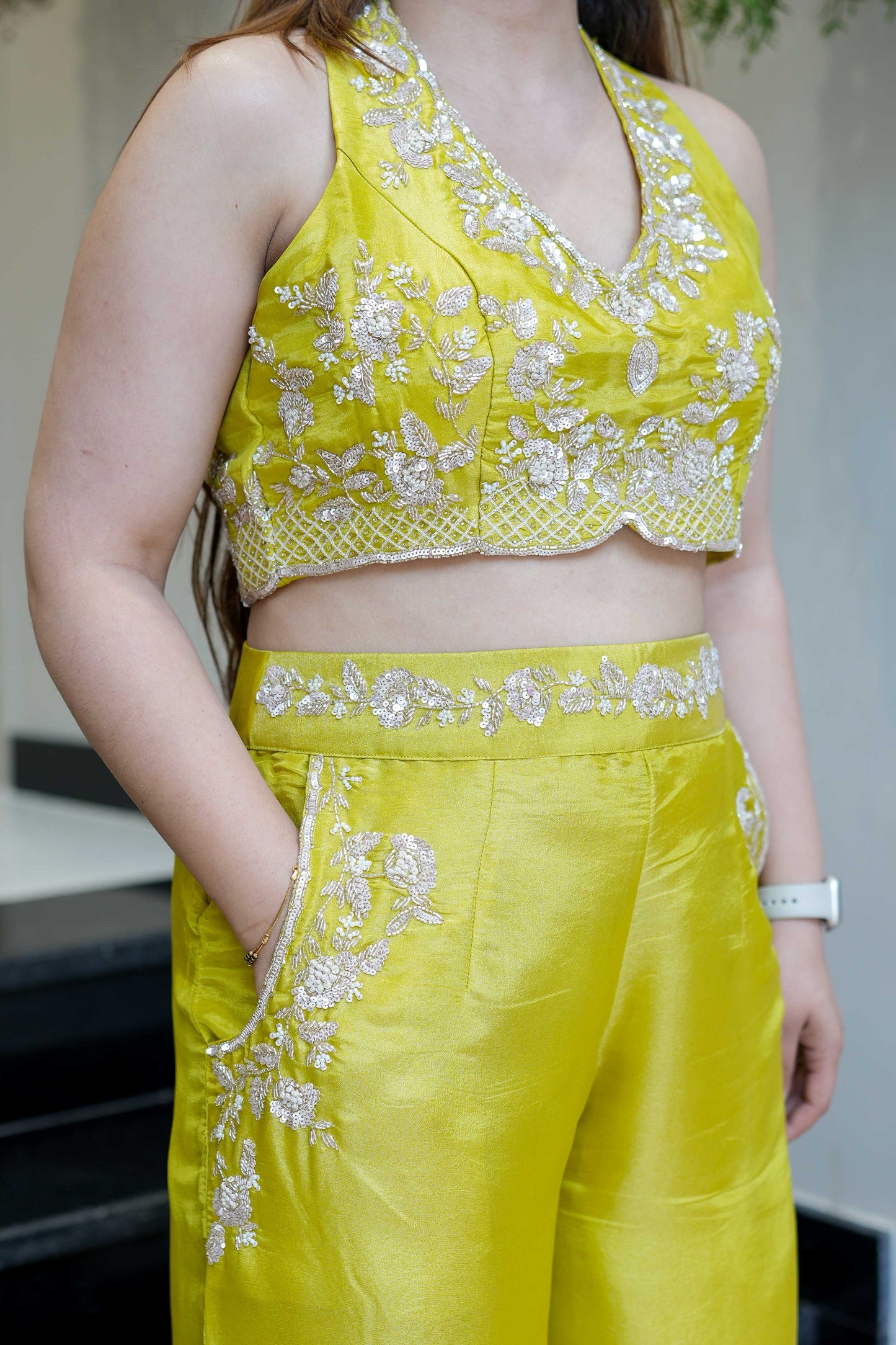 Raha Green Hand Embroidered Co ord Set