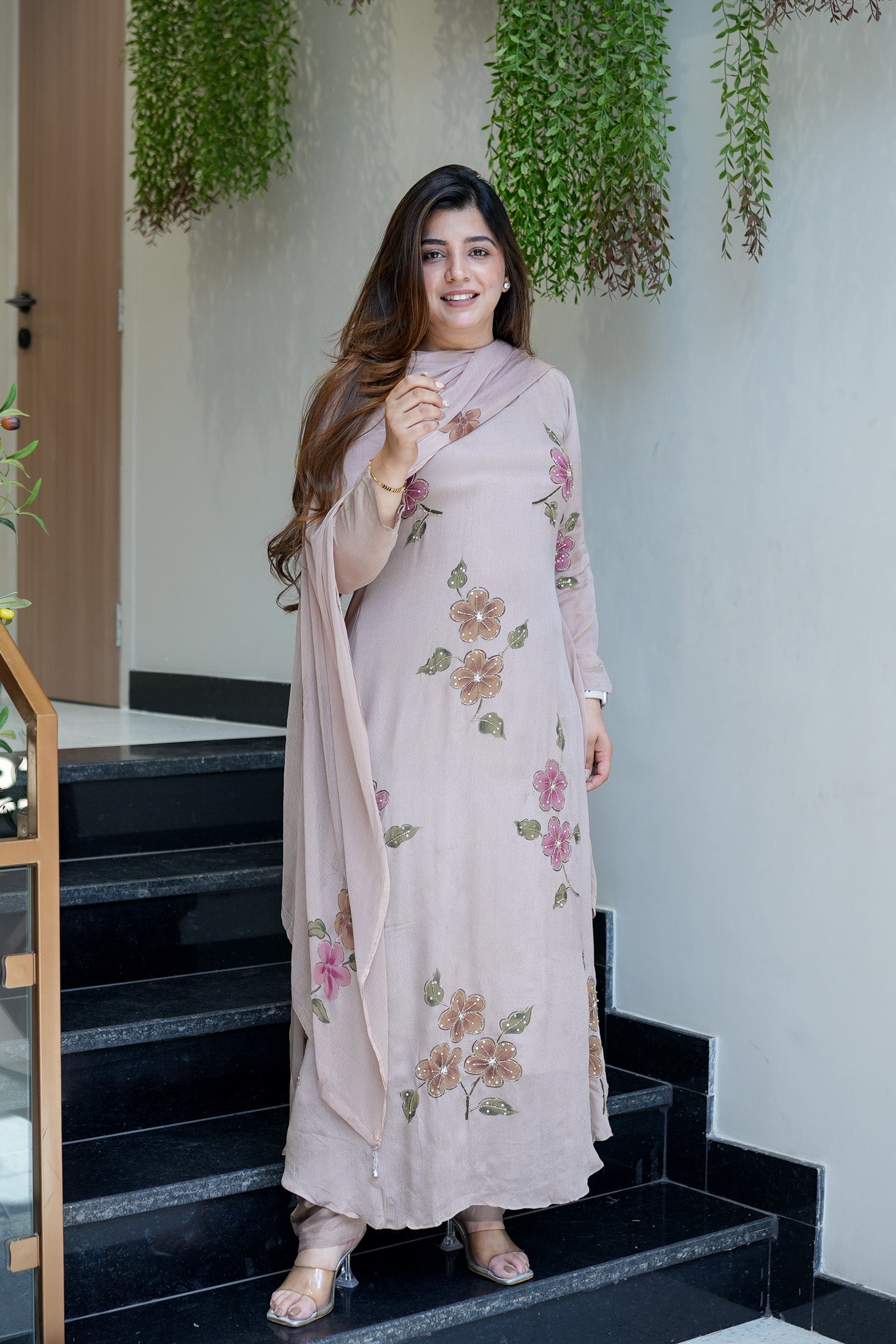 Safina Floral Detailing Anarkali Suit Set