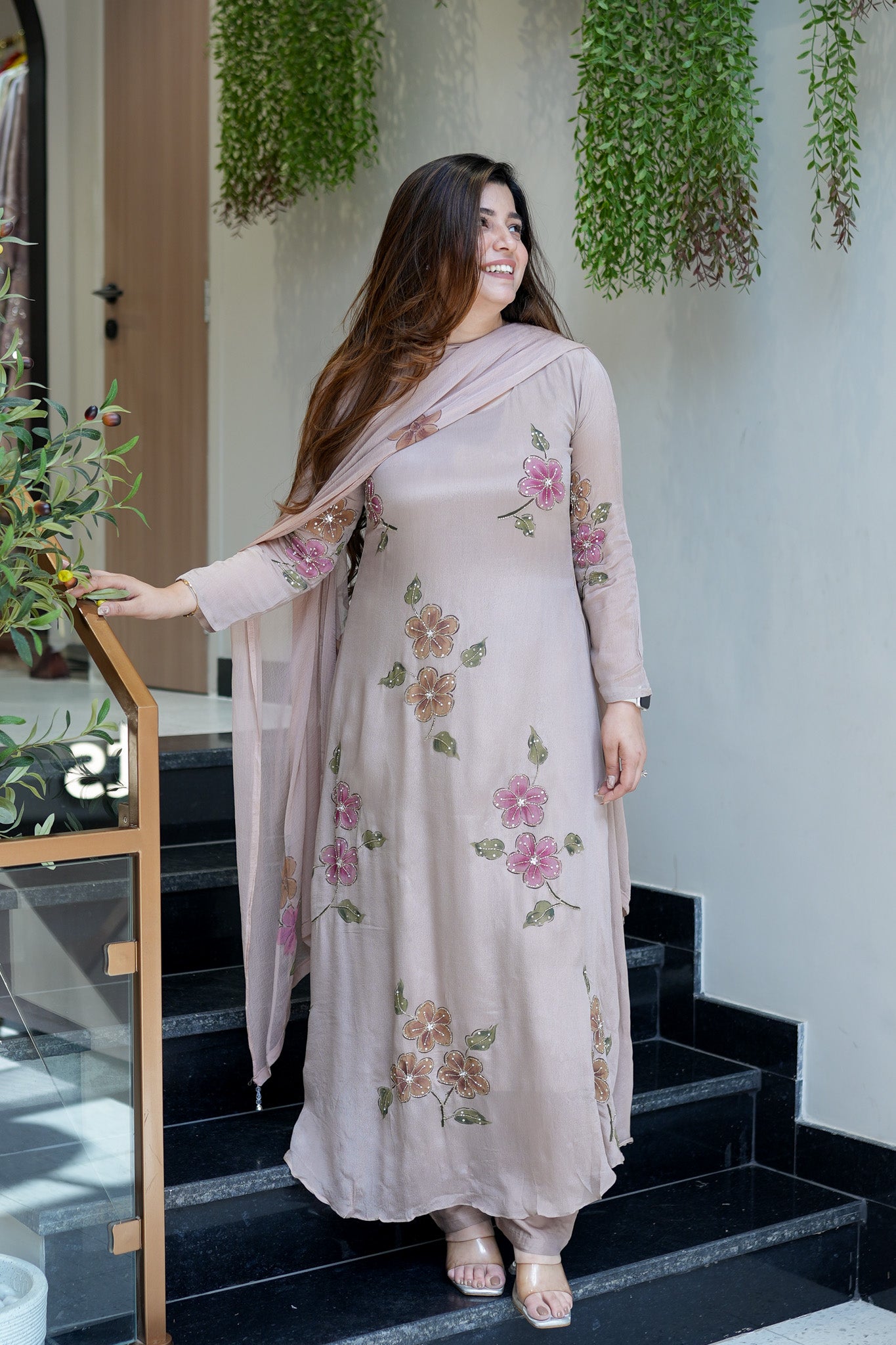 Safina Floral Detailing Anarkali Suit Set