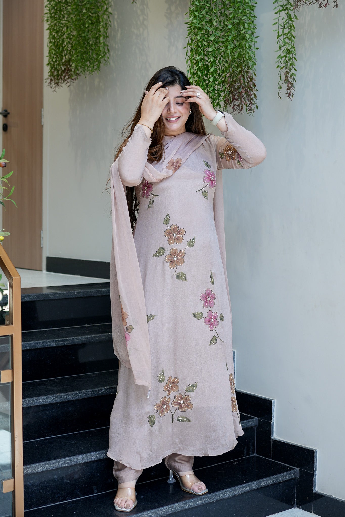 Safina Floral Detailing Anarkali Suit Set