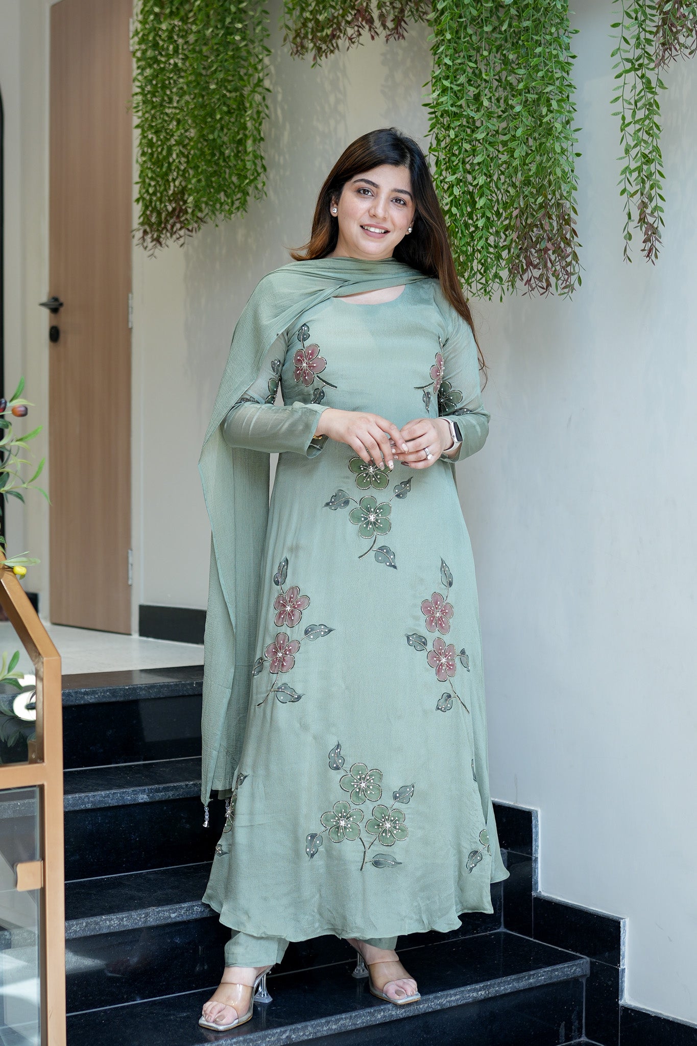 Safina Floral Detailing Anarkali Suit Set