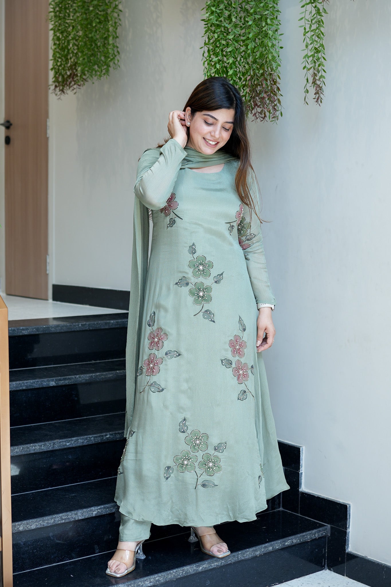Safina Floral Detailing Anarkali Suit Set