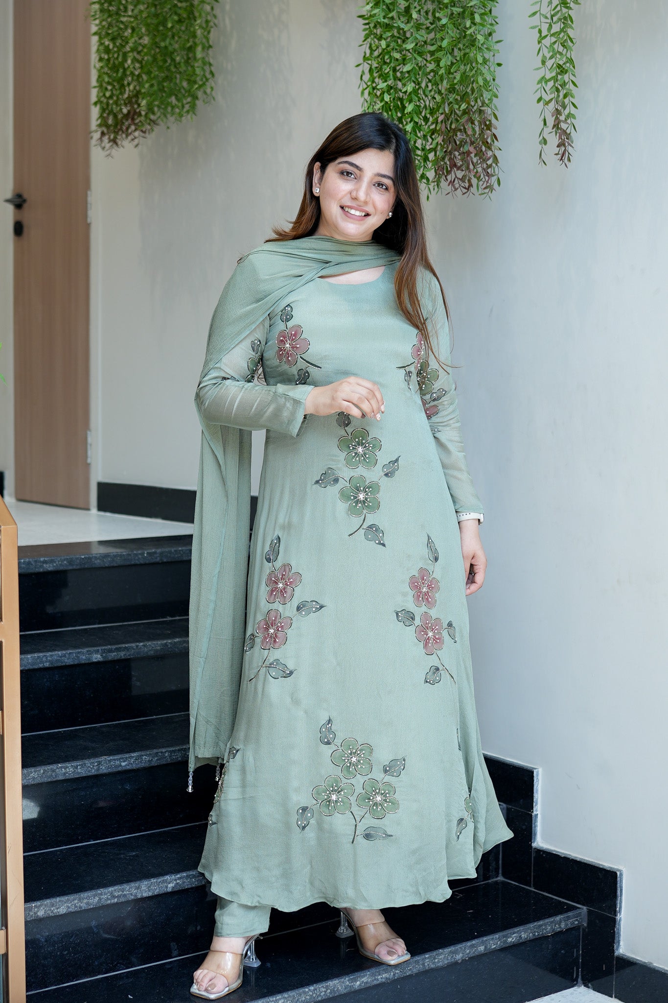 Safina Floral Detailing Anarkali Suit Set