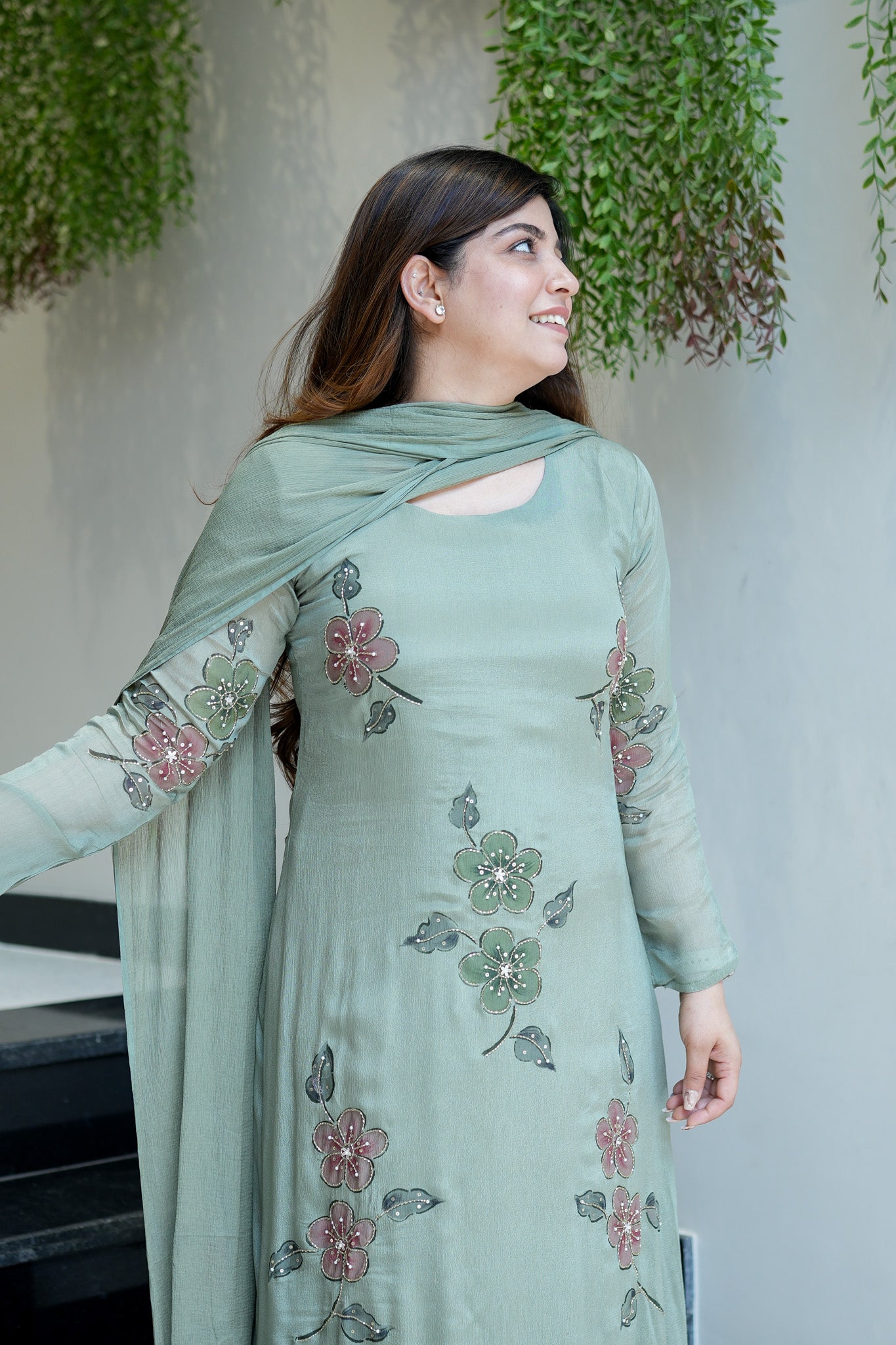 Safina Floral Detailing Anarkali Suit Set